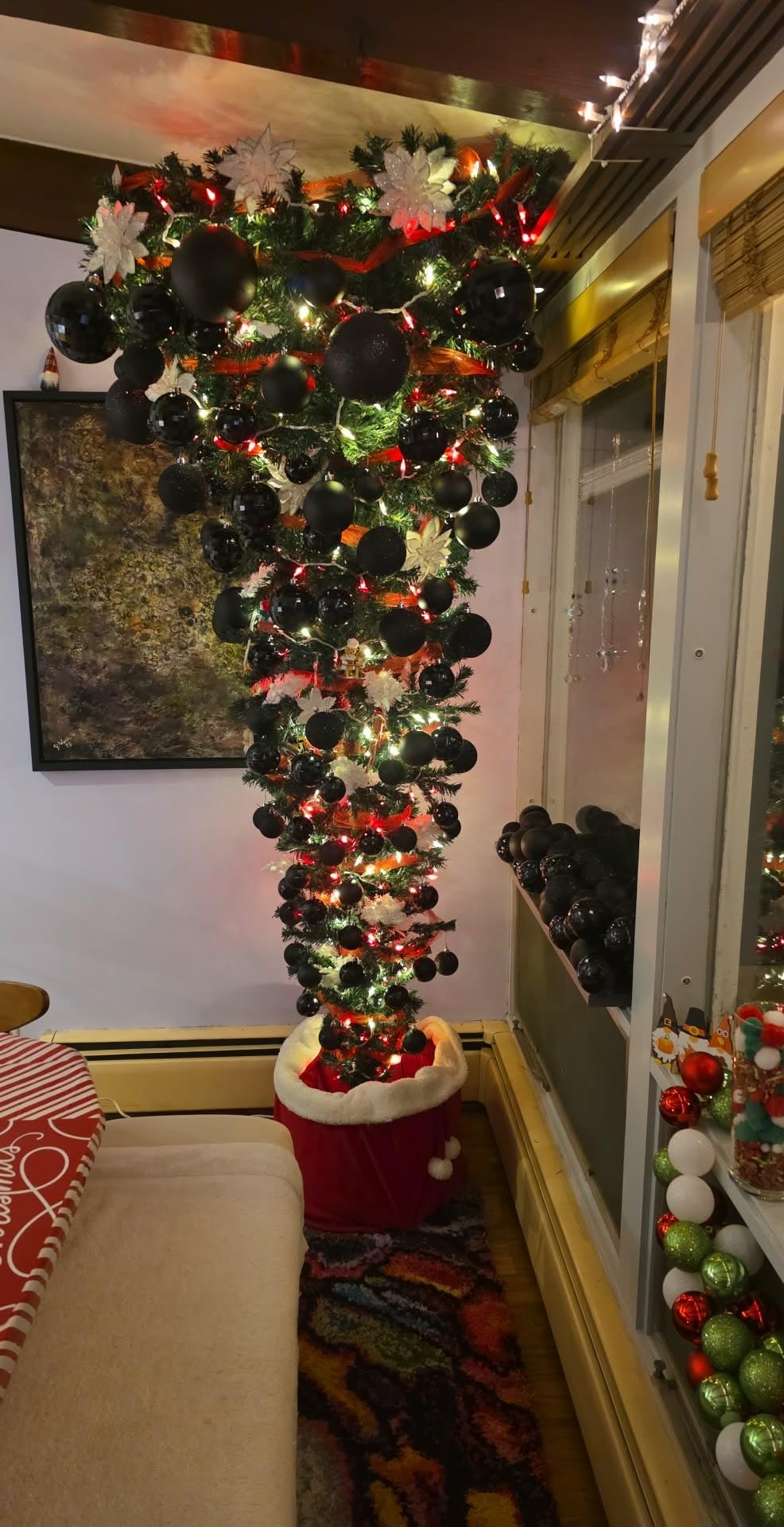 DORTALA 7ft Artificial Upside Down Christmas Tree Holiday Decoration w/Metal Stand customer photo 1