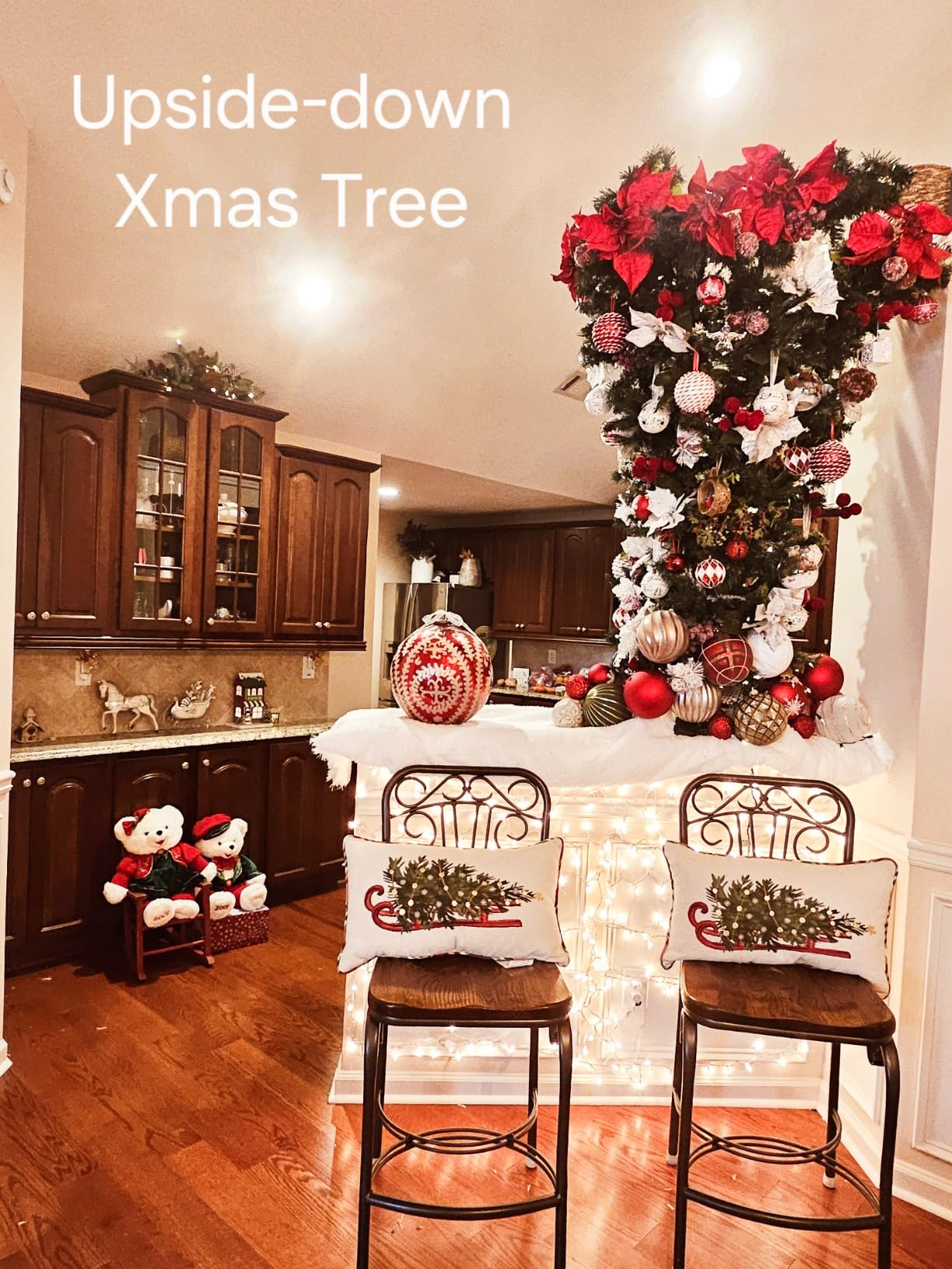 DORTALA 7ft Artificial Upside Down Christmas Tree Holiday Decoration w/Metal Stand customer photo 2