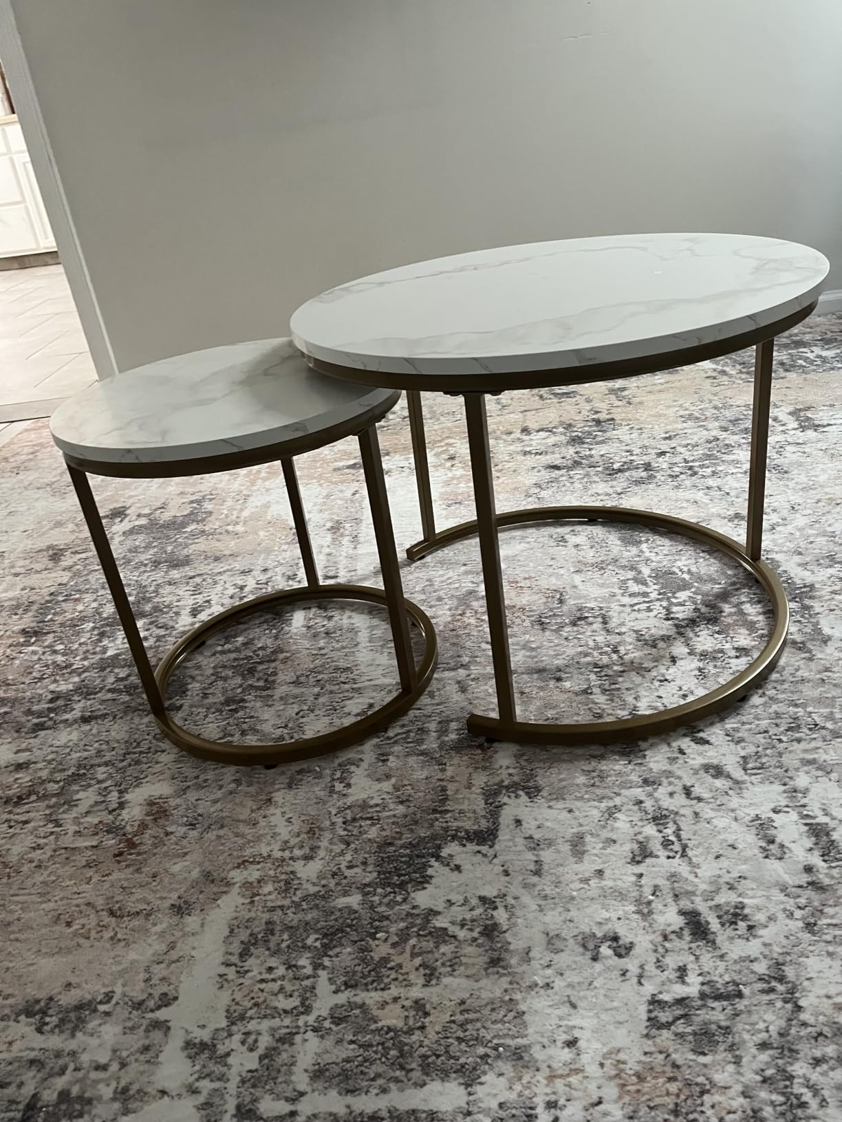 aboxoo Coffee Table Nesting Side Round Set of 2 End Table Top Sturdy Metal Frame Desk Centerpiece Living Room Bedroom Apartment Modern Industrial Simple Nightstand customer photo 1