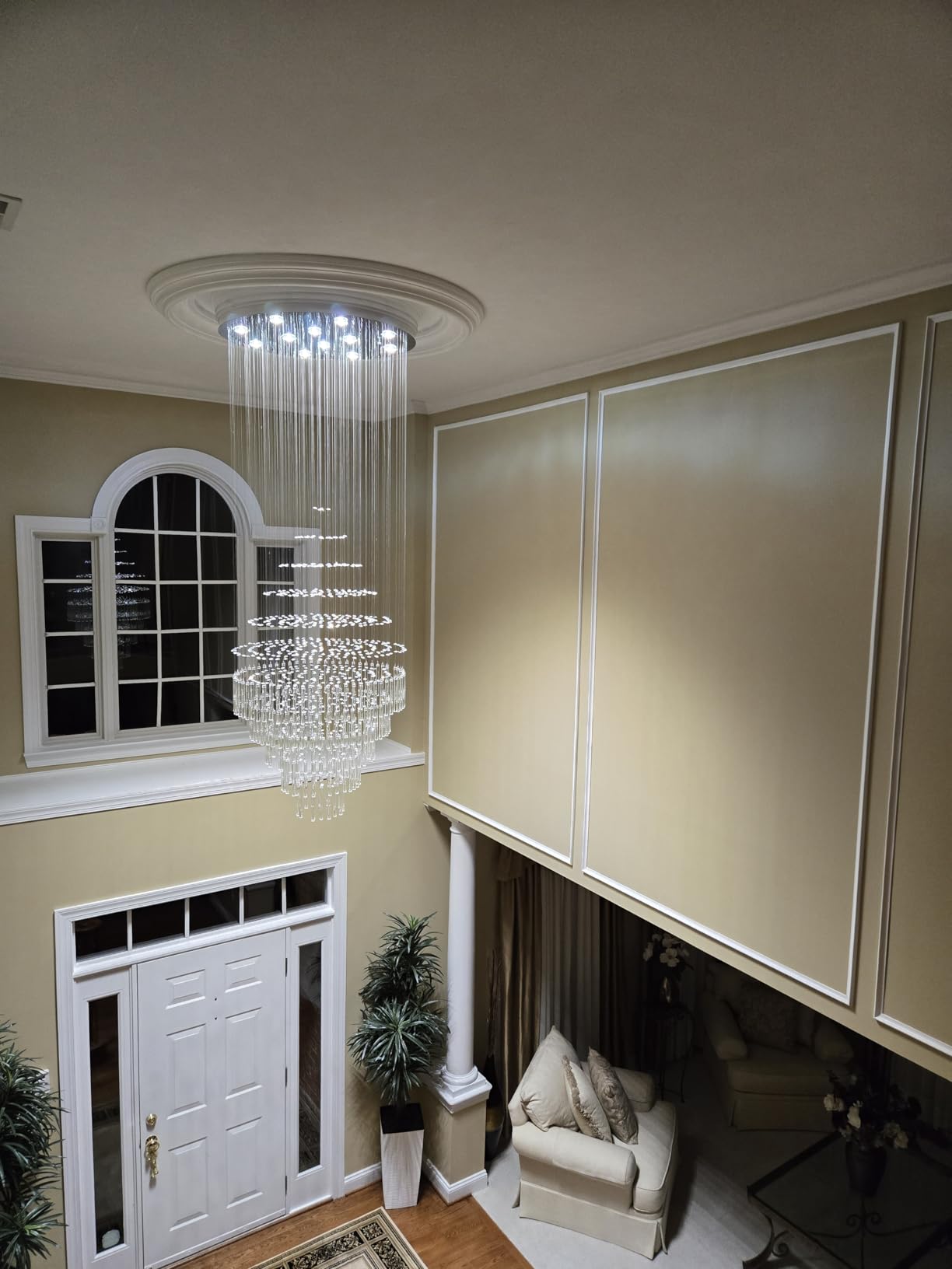 Luxury Large Foyer Chandelier, Modern 12-Lights Round Raindrop Crystal Chandeliers High Ceiling Flush Mount Light Fixtures for Hallway, Entryway, Stairs,Front Entrance D31.5 X H86.7 of CRYSTOP customer photo 1