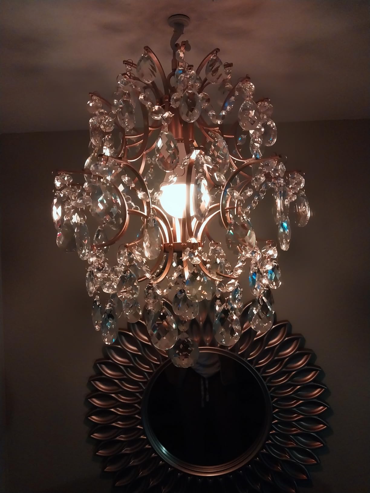 Bestier Modern Gold Pendant Chandelier Crystal Raindrop Lighting Ceiling Light Fixture Lamp for Dining Room Bathroom Bedroom Livingroom entryway 3 E12 Bulbs Required D16 in x H18 in customer photo 1