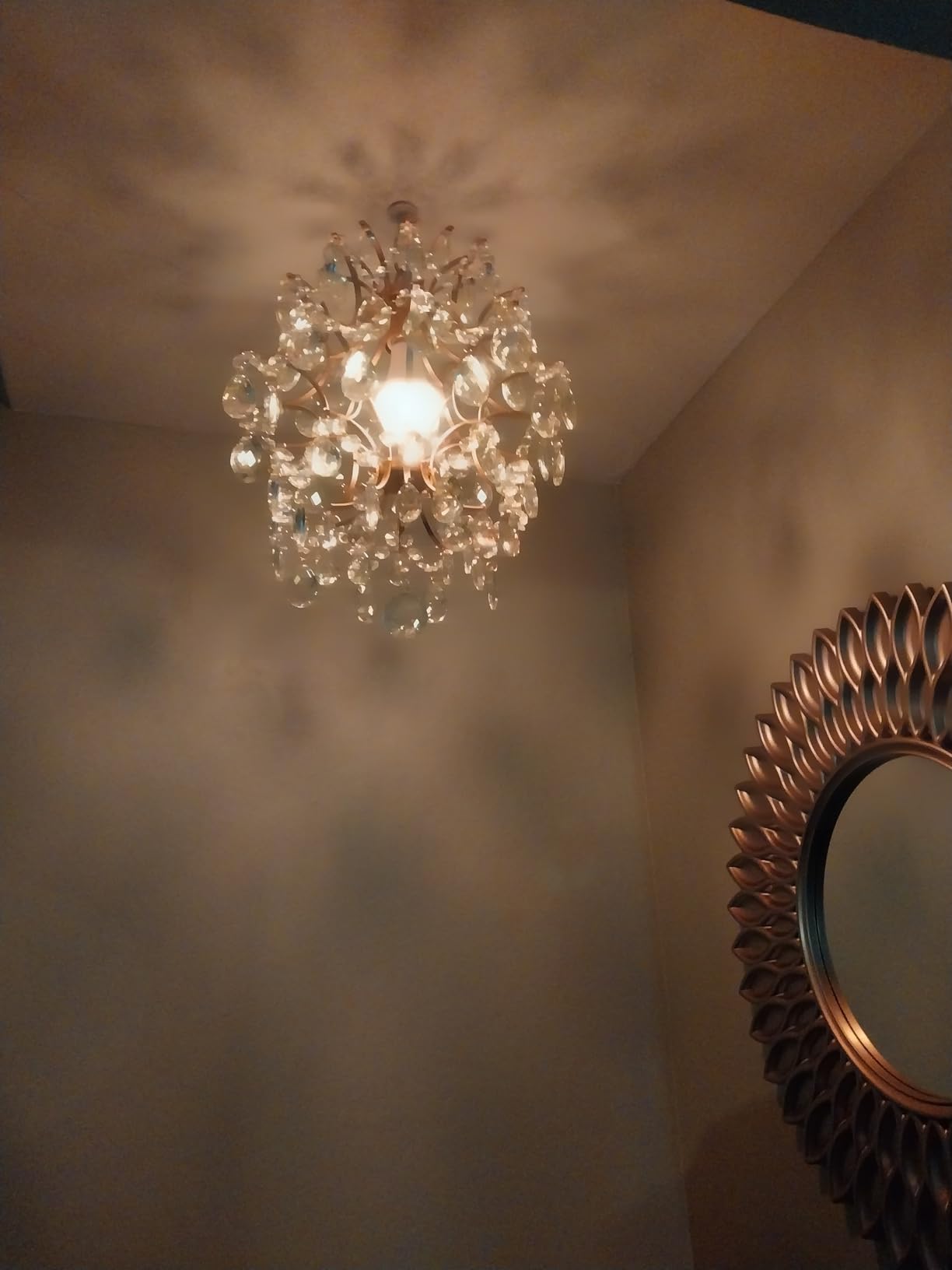 Bestier Modern Gold Pendant Chandelier Crystal Raindrop Lighting Ceiling Light Fixture Lamp for Dining Room Bathroom Bedroom Livingroom entryway 3 E12 Bulbs Required D16 in x H18 in customer photo 2