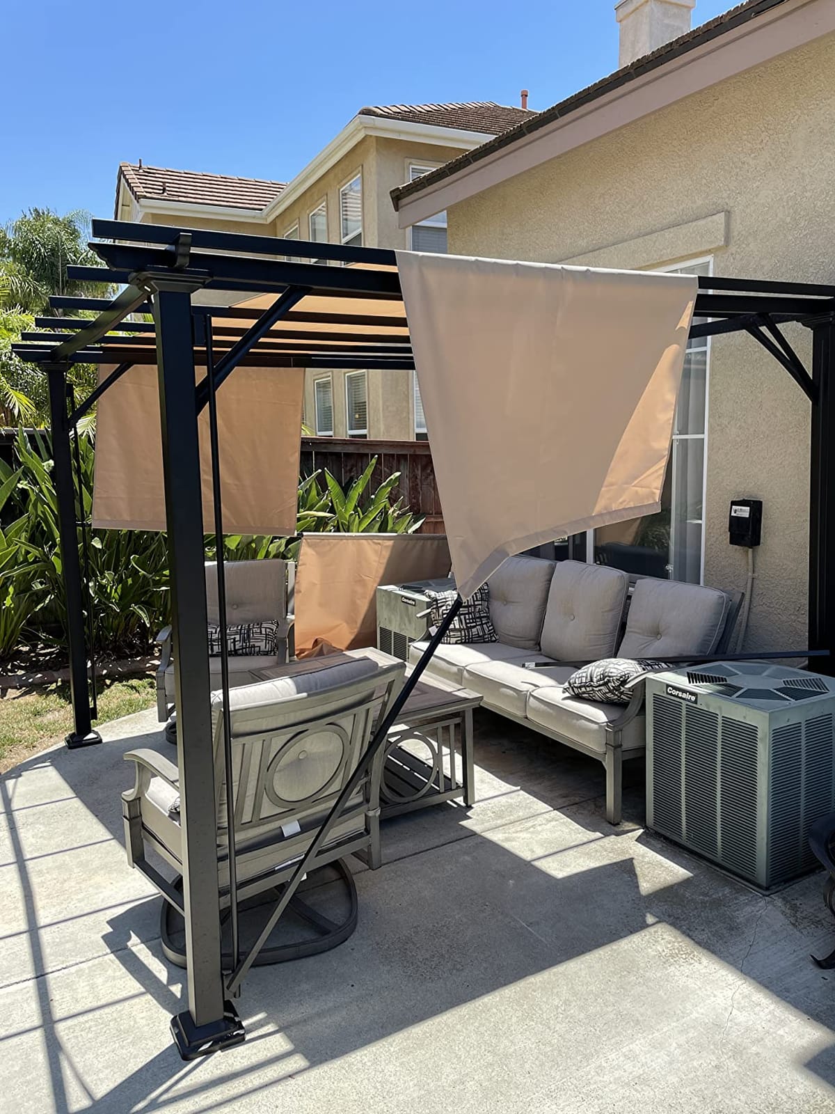 Outsunny 12' x 10' Outdoor Retractable Pergola Canopy with Sun Shade Beige customer photo 2
