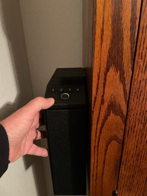 Biometric Slider Handgun Gun Safe for Nightstand, Desk, Bed Side,Truck - Auto Sliding Door Hand Gun Safe for Pistol -with Fingerprint, PIN Code, KEY Access customer photo 1