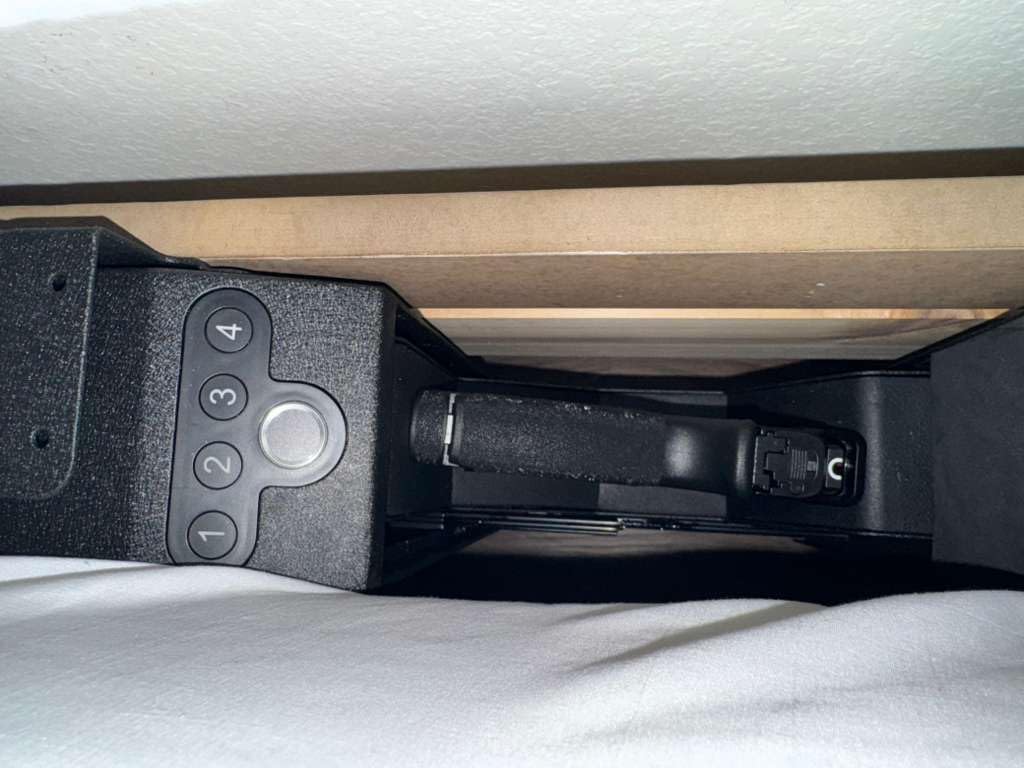 Biometric Slider Handgun Gun Safe for Nightstand, Desk, Bed Side,Truck - Auto Sliding Door Hand Gun Safe for Pistol -with Fingerprint, PIN Code, KEY Access customer photo 2