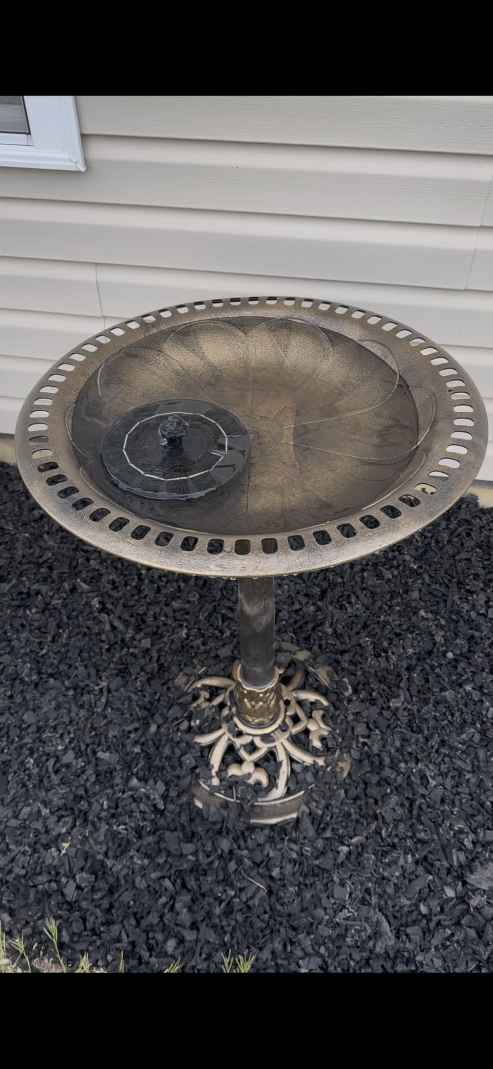 VINGLI Pedestal Bird Bath with Solar Fountain, Solar Pump Resin Birdbaths, Weather Resistant Bird Baths with Ground Stakes, Vintage Finish Garden Decor for Outdoor, Patio, Yard, Lawn (Copper) customer photo 1