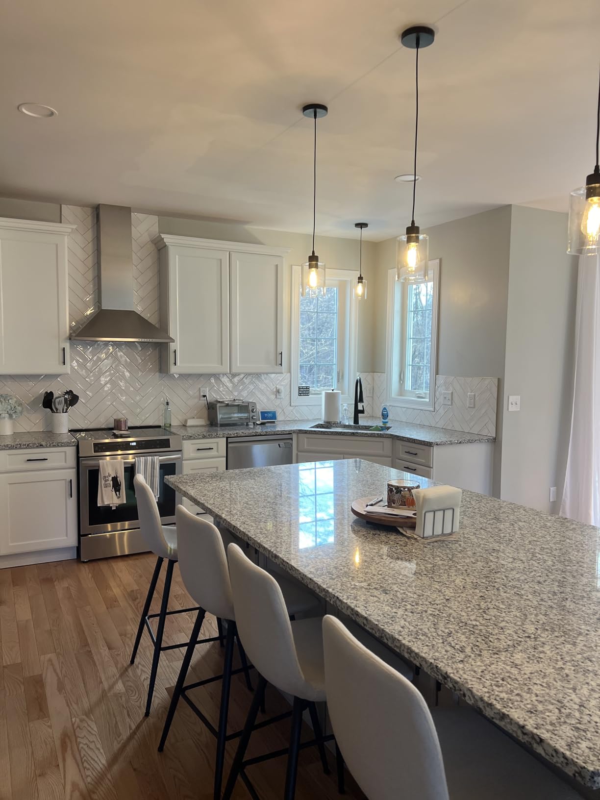 Modern Black Farmhouse Clear Glass Cylinder Pendant Light Fixture,Island Lights for Kitchen,Mini Pendant Lighting for Kitchen Island Decor - 4.75 Inch Shade 58 Inch Cord (Black 2 Pack) customer photo 1
