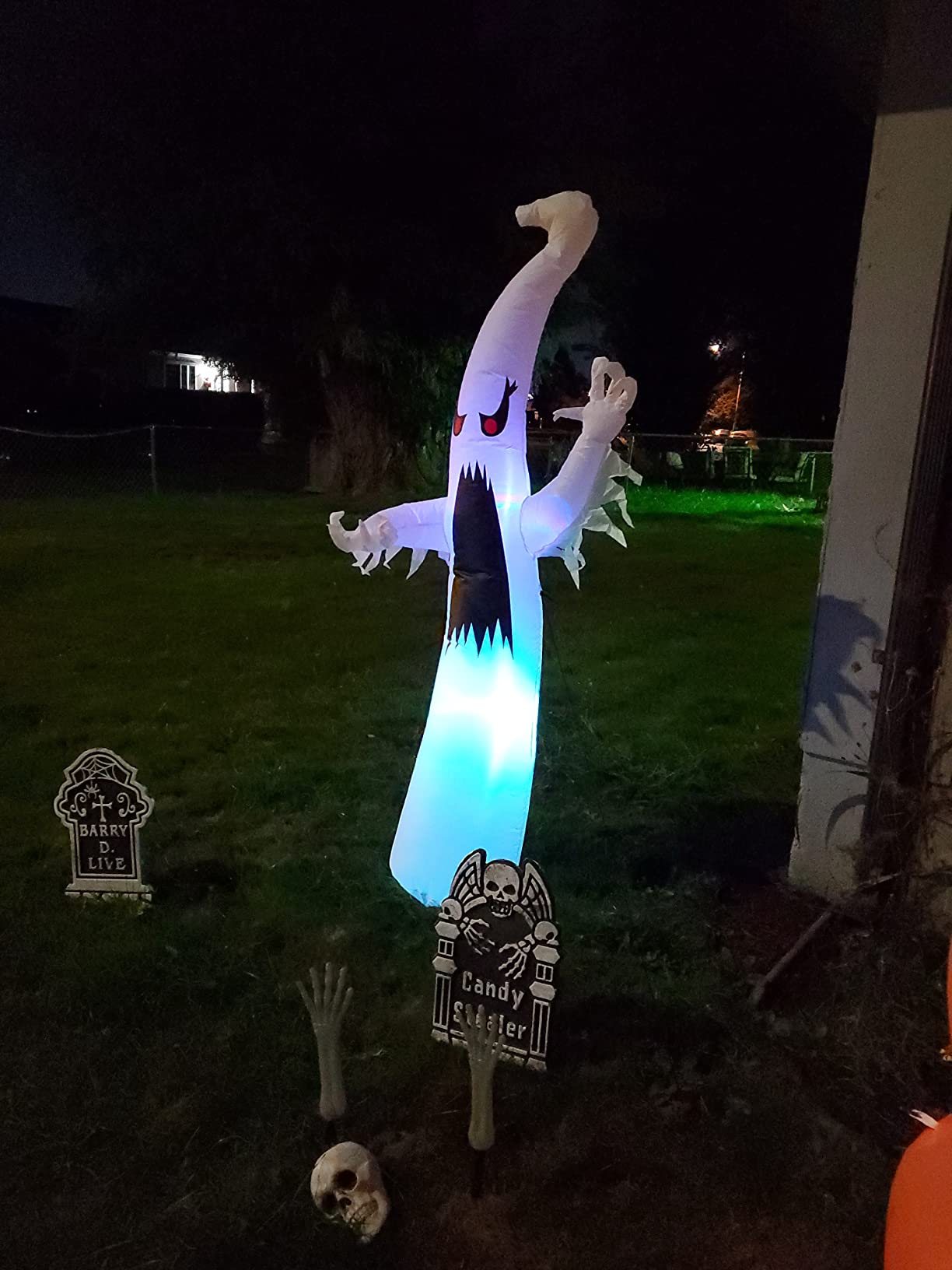 GOOSH 6 FT Halloween Inflatables Ghost Outdoor Decorations Blow Up Yard Scary Red Eye Dimming Ghost with Built-in Colorful LEDs for Garden Lawn Indoor Party Decor customer photo 2