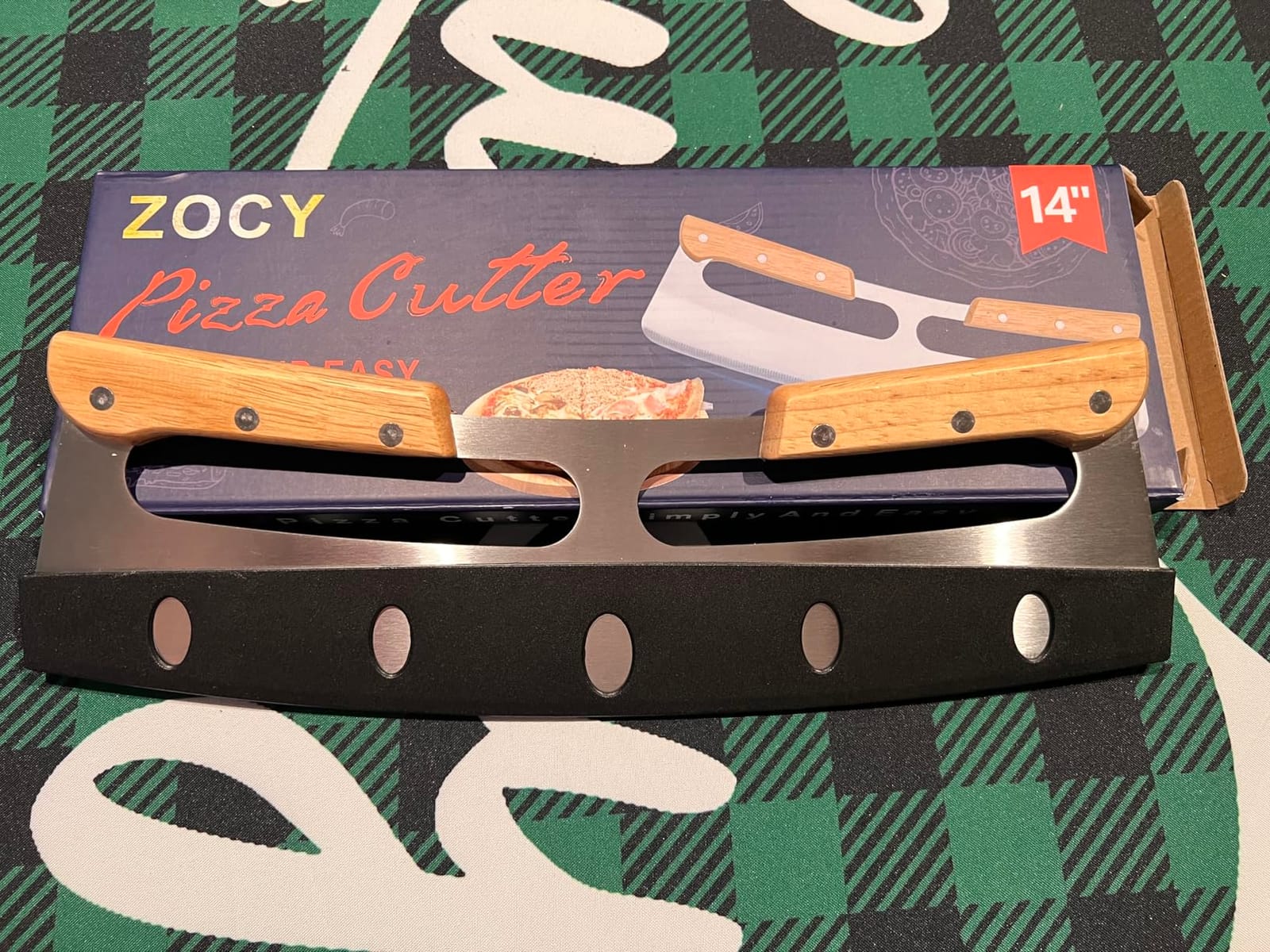 Pizza Cutter Rocker with Wooden Handles & Protective Cover by ZOCY, 16
