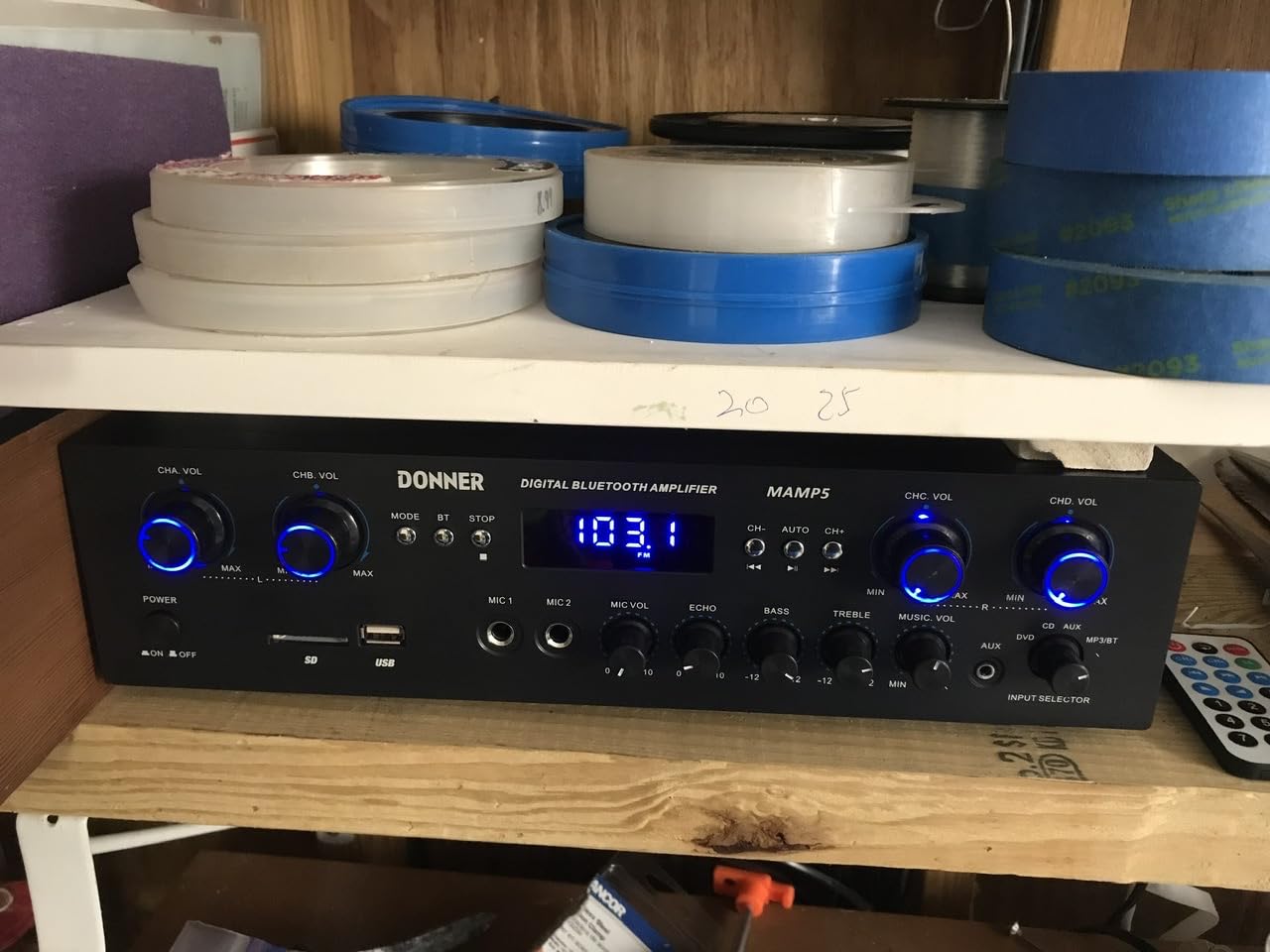 Donner Bluetooth 5.0 Stereo Audio Amplifier Receiver, 4 Channel 440W Peak Power Home Theater Stereo Receiver with USB, SD, FM, 2 Mic in Echo, RCA, LED, Speaker Selector for Studio, Home - MAMP5 customer photo 1