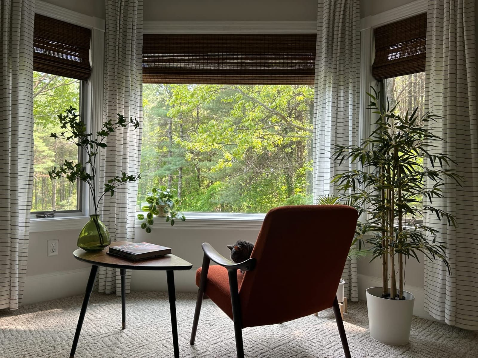 MOOD Custom Bamboo Shades | Rustic | Cordless Bamboo Roman Shades for Windows and Doors (Natural Woven) | Rustic Walnut (Great Privacy) | Custom Size customer photo 1