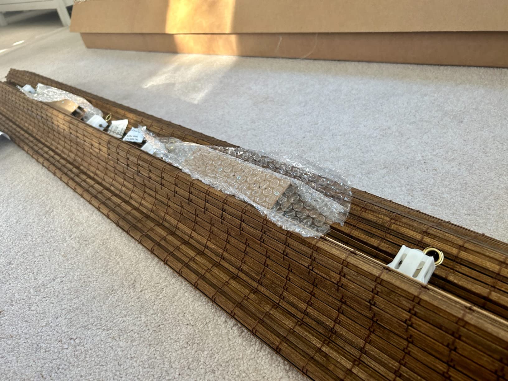MOOD Custom Bamboo Shades | Rustic | Cordless Bamboo Roman Shades for Windows and Doors (Natural Woven) | Rustic Walnut (Great Privacy) | Custom Size customer photo 2