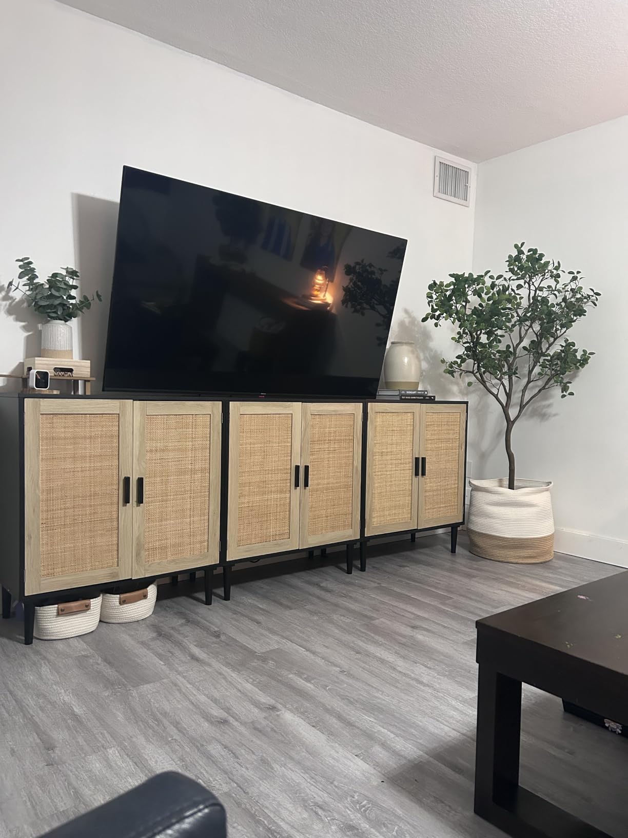 Finnhomy Sideboard Buffet Cabinet, Kitchen Storage Sideboard with Rattan Decorated Doors, Liquor Coffee Buffet, Dining Room, Hallway, Console Table, Accent Cabinet, 31.5X 15.8X 34.6 Inches, Natural customer photo 1
