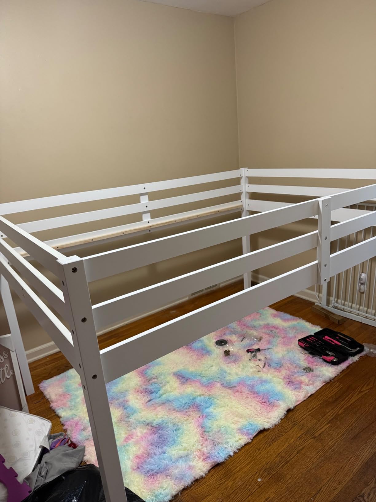 VINGLI Junior Low Loft Bed with Stairs, White Wood Loft Bed Full Size for Adults, Kids and Young Teens, No Box Spring Required,Wood Slat Support customer photo 2