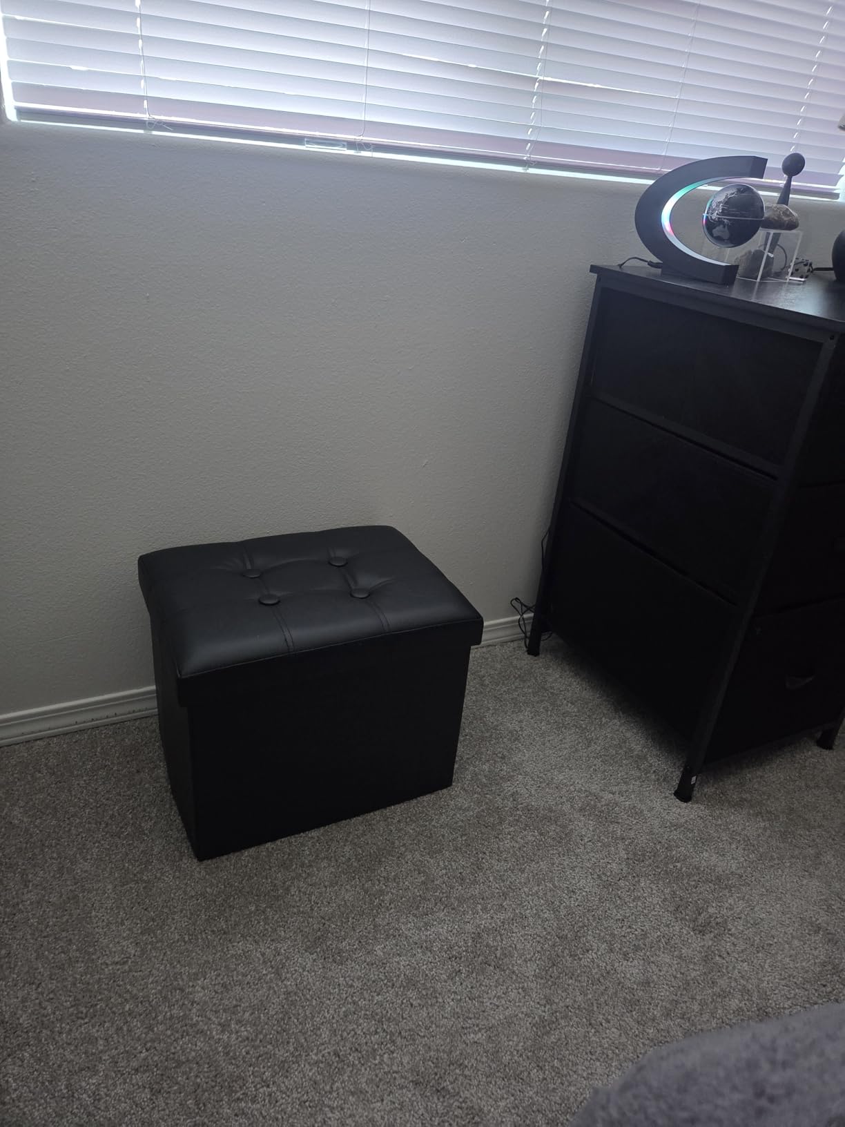 Bsketa Storage Ottoman Bench,17 Inch Folding Leather Foot Rest Stools,Black customer photo 2