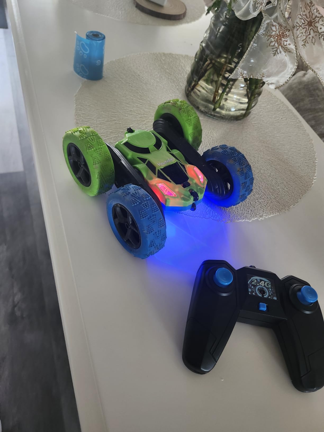 Hamdol Remote Control Car for Kids, 360° Rotating Double-Sided RC Car with LED Headlights, 4WD 2.4GHz Electric Rechargeable Toy Vehicle for Boys and Girls, Perfect Birthday customer photo 2