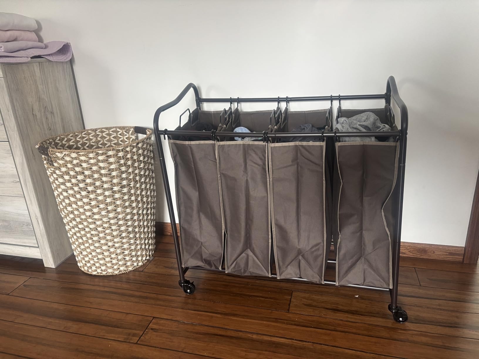 Simple Houseware 4-Bag Heavy Duty Laundry Sorter Rolling Cart, Dark Grey customer photo 2