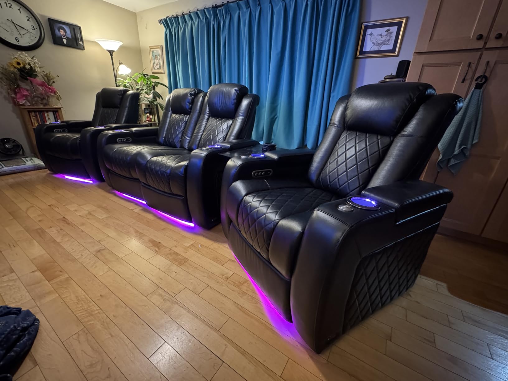Valencia Tuscany Home Theater Seat - Nappa Leather Power Recliner with Cool Gel Memory Foam, USB-C/A Charging, RGB LED Lights, Adjustable Lumbar & Headrest (Single Recliner,Black) customer photo 1