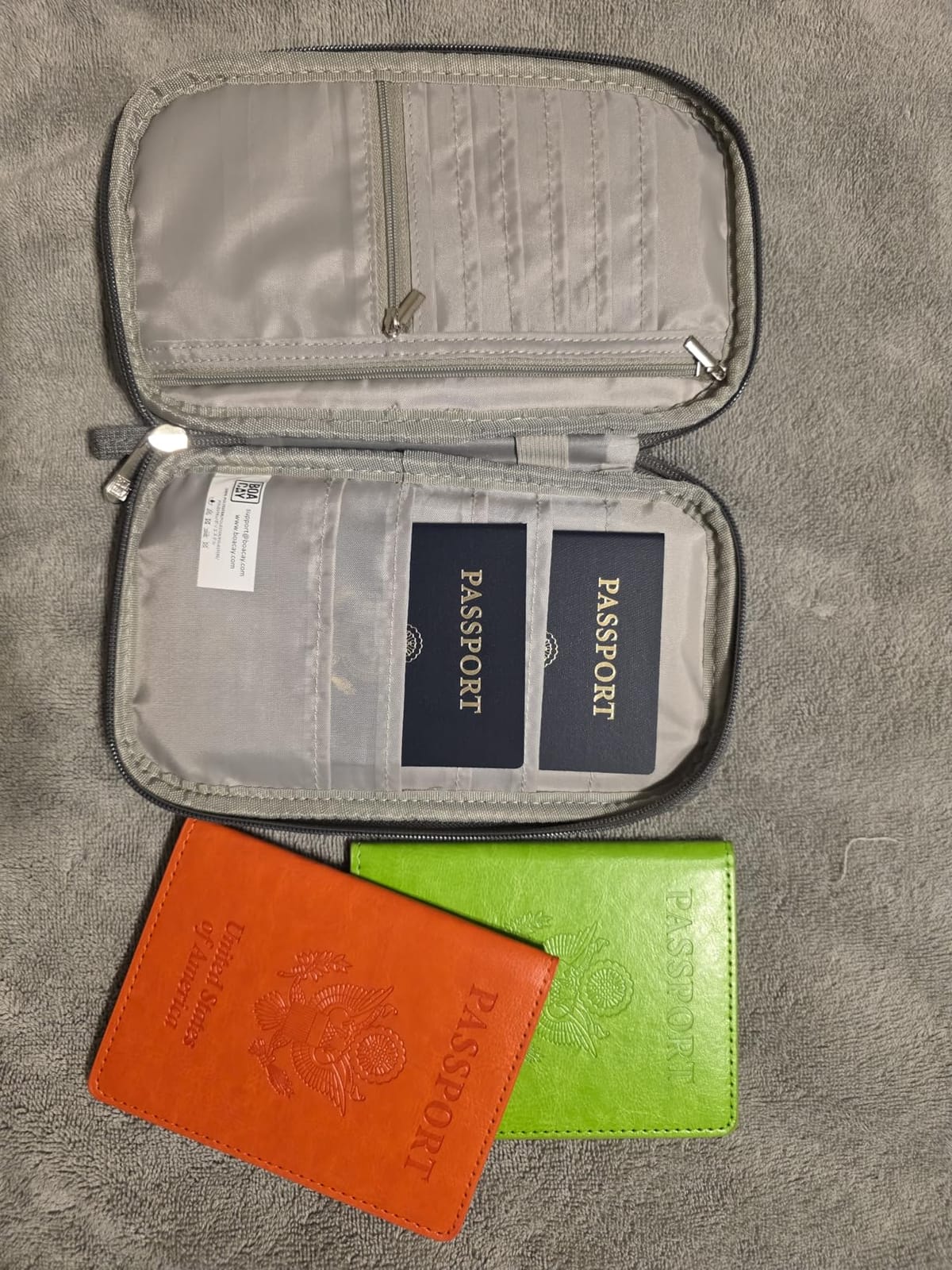BOACAY Travel Document Organizer with RFID, Family Passport Holder, Wallet for Women & Men, Portable & Waterproof Case for Cards, Boarding Pass, Money customer photo 2