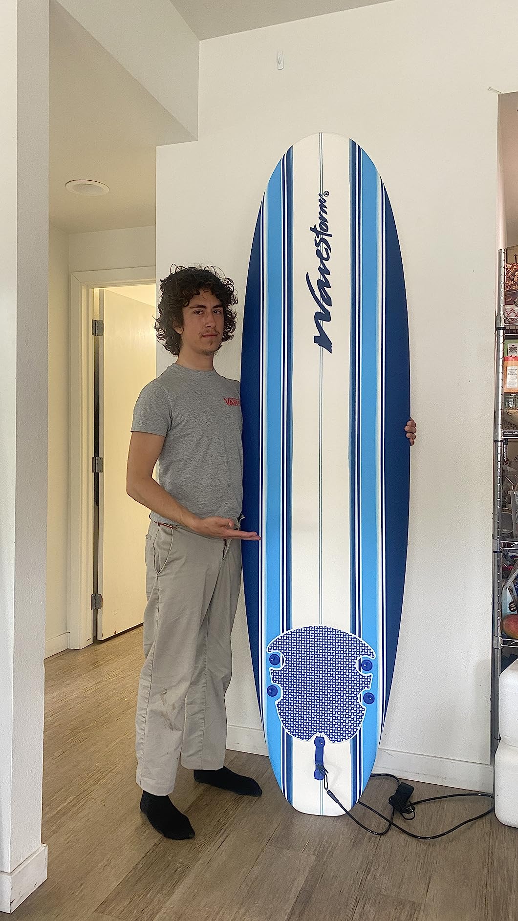 Wavestorm - Classic Soft Top Foam 7ft Surfboard Surfboard for Beginners and All Surfing Levels Complete Set Includes Leash and Multiple Fins Heat Laminated, Blue Pinline (AZ22-WSSF700-PIN) customer photo 1
