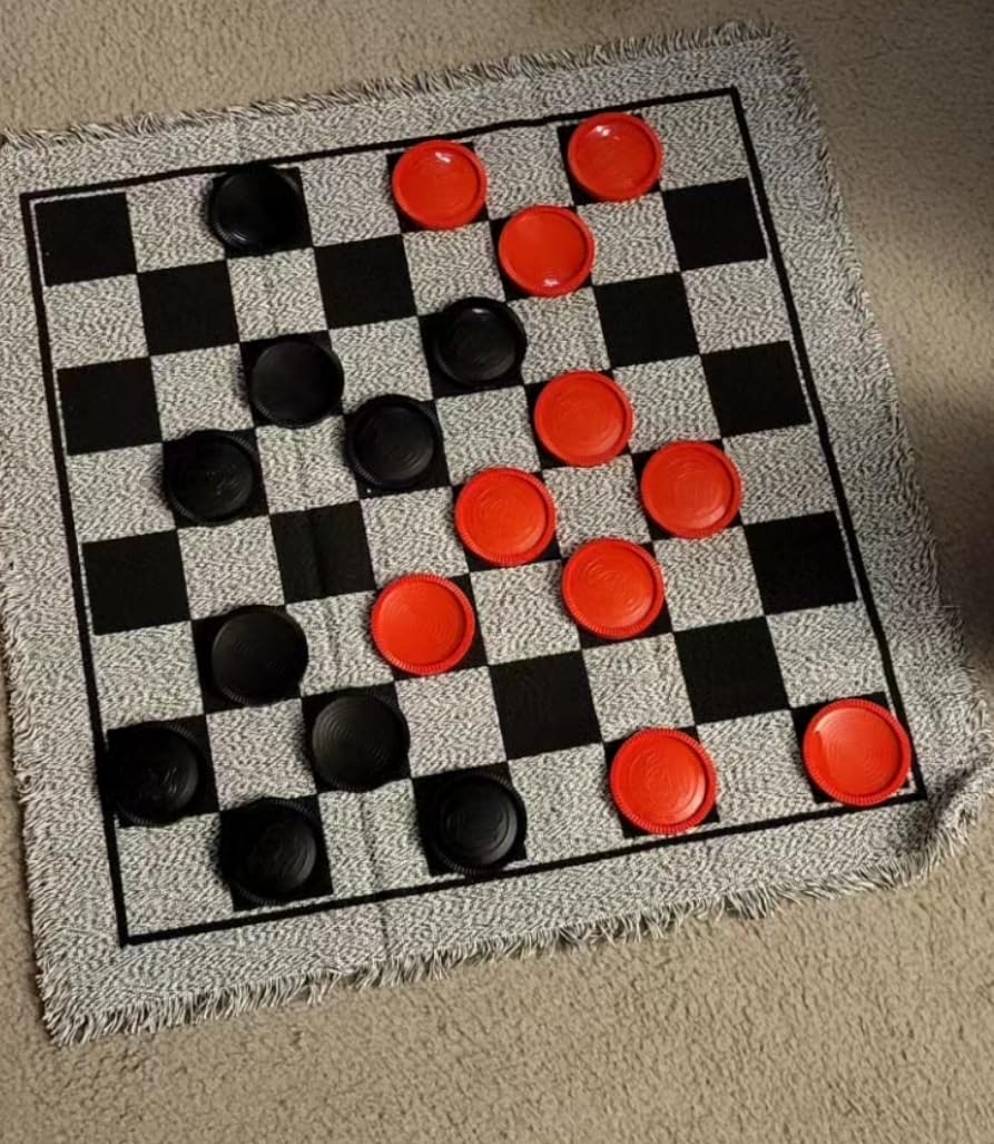 3-in-1 Vintage Giant Checkers, Tic, Tac, Toe, with Reversible Mat, 24 Chips, Family Board Game, Lawn Game, BBQ Party Favor, Indoor and Outdoor Activity for Kids and Adults customer photo 1