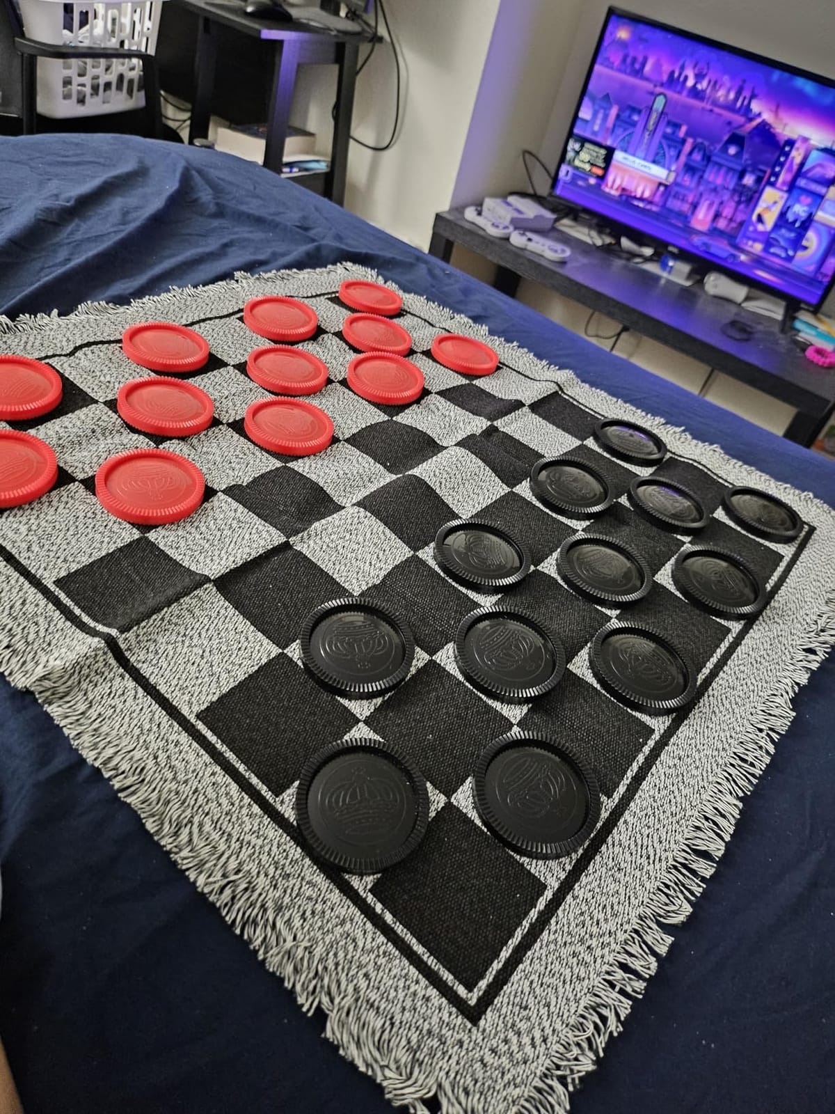 3-in-1 Vintage Giant Checkers, Tic, Tac, Toe, with Reversible Mat, 24 Chips, Family Board Game, Lawn Game, BBQ Party Favor, Indoor and Outdoor Activity for Kids and Adults customer photo 2
