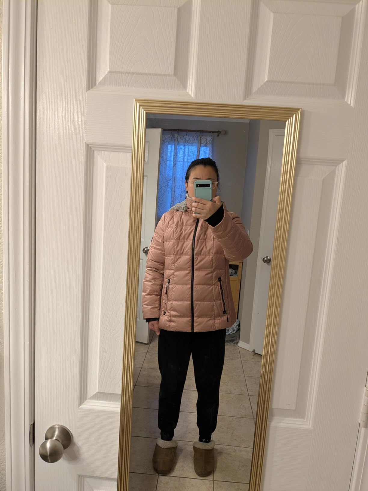 SLOW DOWN Women Down Puffer Jacket Warm Hooded Winter Down Puffer Coat with Faux-Fur Hood & Collar customer photo 1
