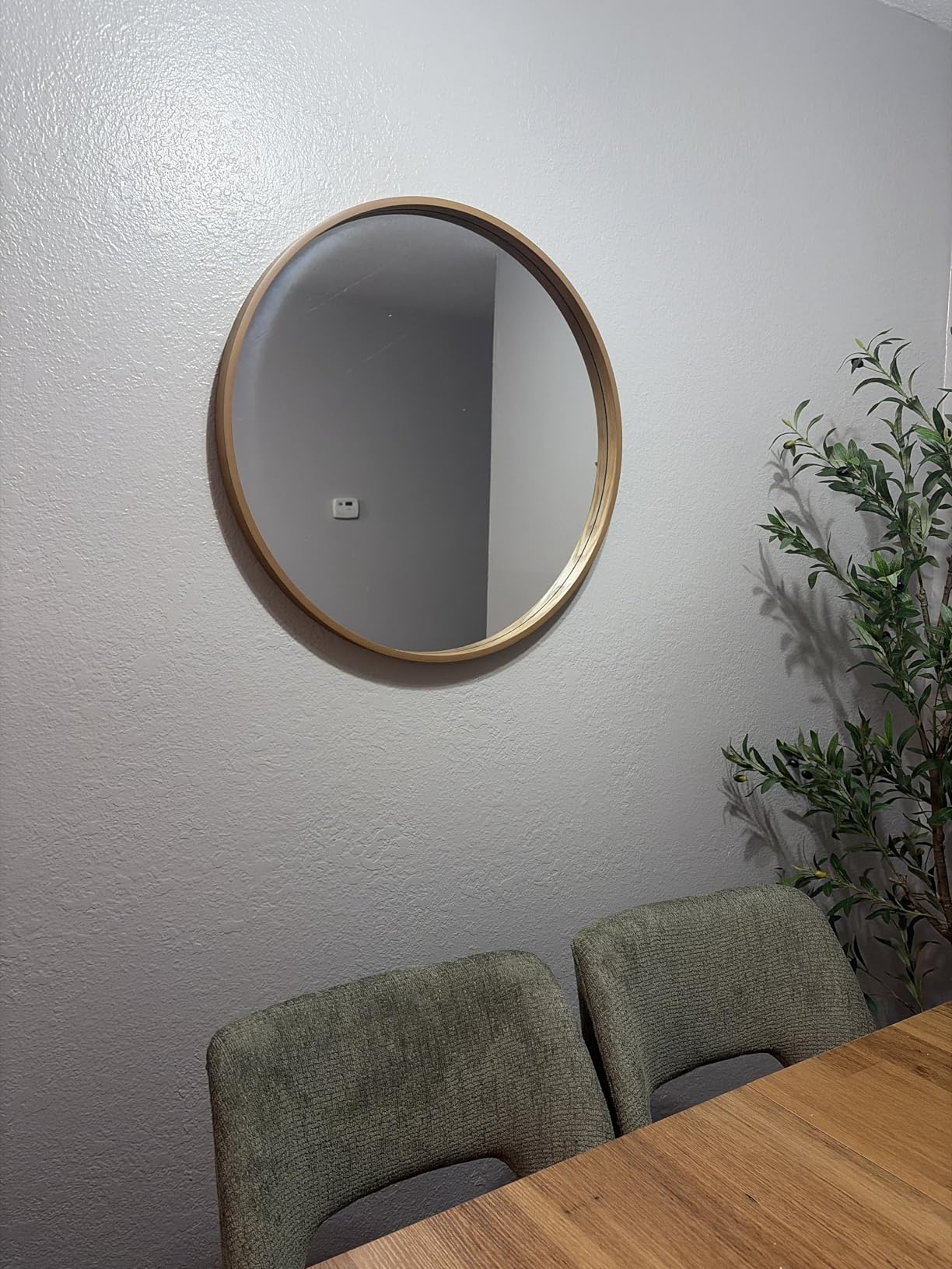 WallBeyond Wood Round Mirror with Wood Frame 24 inch Circle Wall Mirror for Bathroom Round Wall Mirror for Wall Decor, Vanity, Entryway Living Room (Walnut) customer photo 2