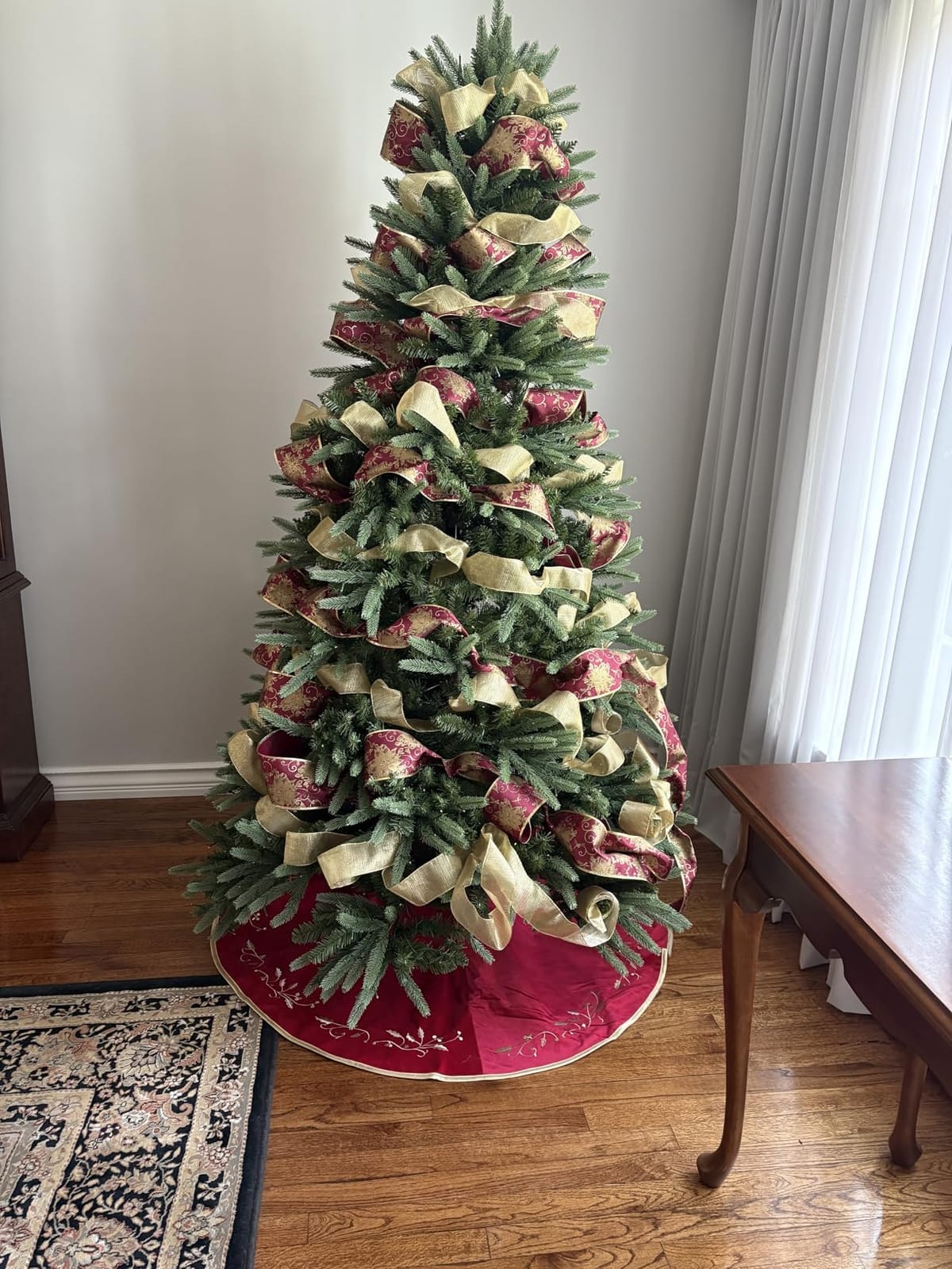 Bunny Chorus Christmas Tree Skirt, 48 inches Red Luxury Velvet Plush Fur Skirts with Gold Embroidered Holly Leaf for Rustic Xmas Tree Holiday Decorations customer photo 1