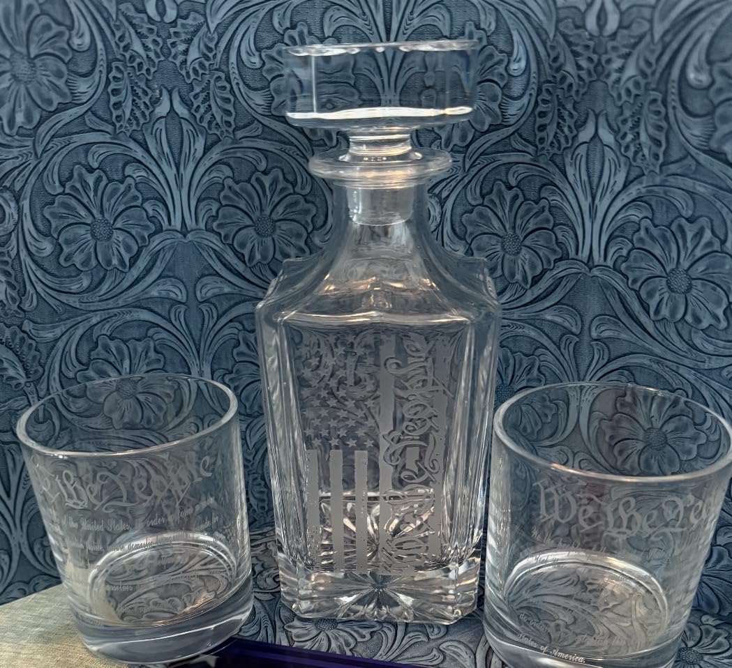 Whiskey Decanter Engraved We The People American Flag Decanter Set with 2 Glasses for Liquor Scotch Bourbon or Wine, Father's Day Patriotic Gift customer photo 2