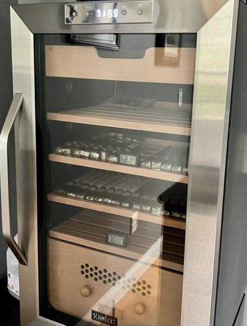SCHMÉCKÉ 250 Cigar Cooler Humidor with 3 in 1 Precise Cooling, Heating & Humidity Control, Stainless Steel Trim Finish Cabinet, Spanish Cedar Wood Shelves and Drawer with Built in Digital Hygrometer customer photo 1