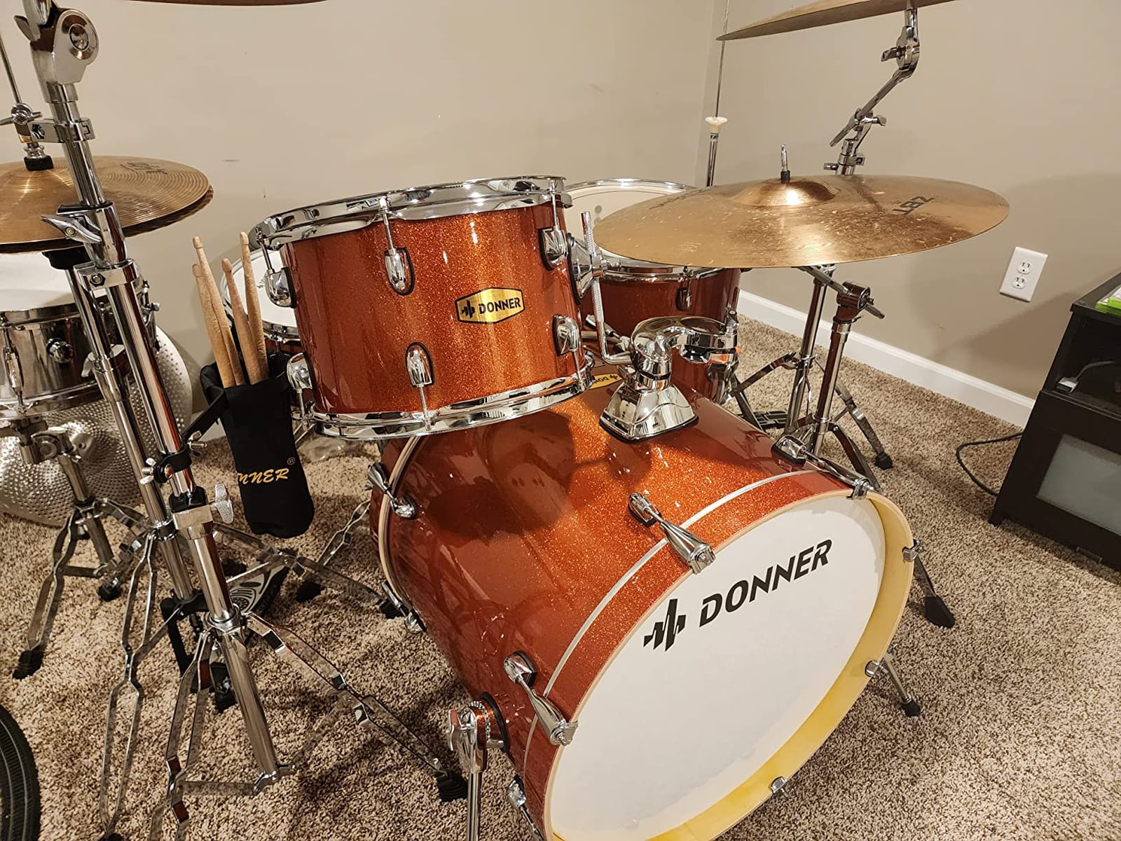 Donner Drum Set Adult with Practice Mute Pad,5-Piece 22 inch Full Size Acoustic Drum Kit, Black- DDS-520 customer photo 2