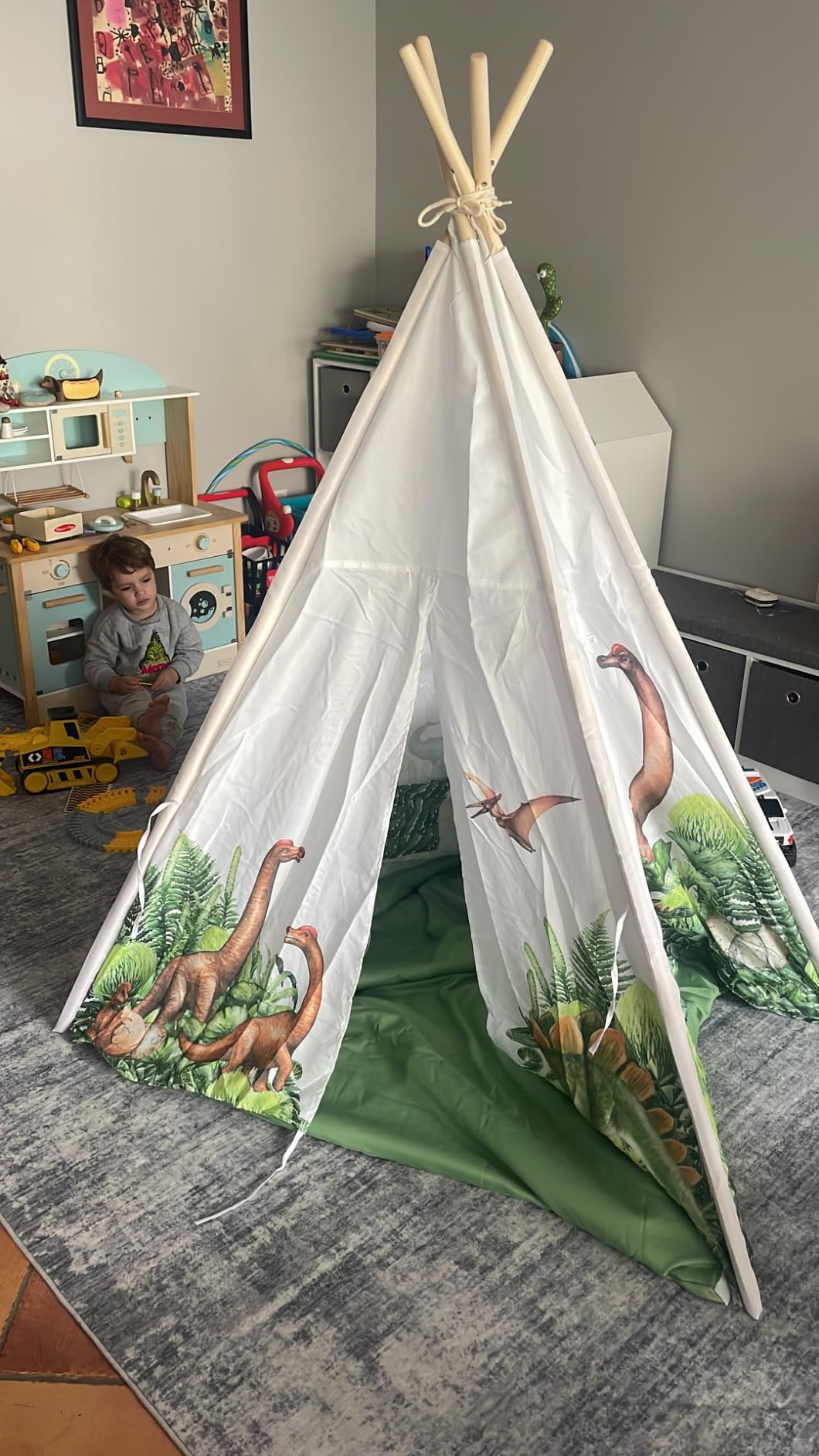 W&O Dinosaur Discovery Teepee with LED Lights, Roar Button & Plush Mat | Dinosaur Teepee Tent for Kids with LED Lights, Roar Button, Plush Mat & Stable Design. Great Gift for Indoor Play, Ages 3-7 customer photo 1
