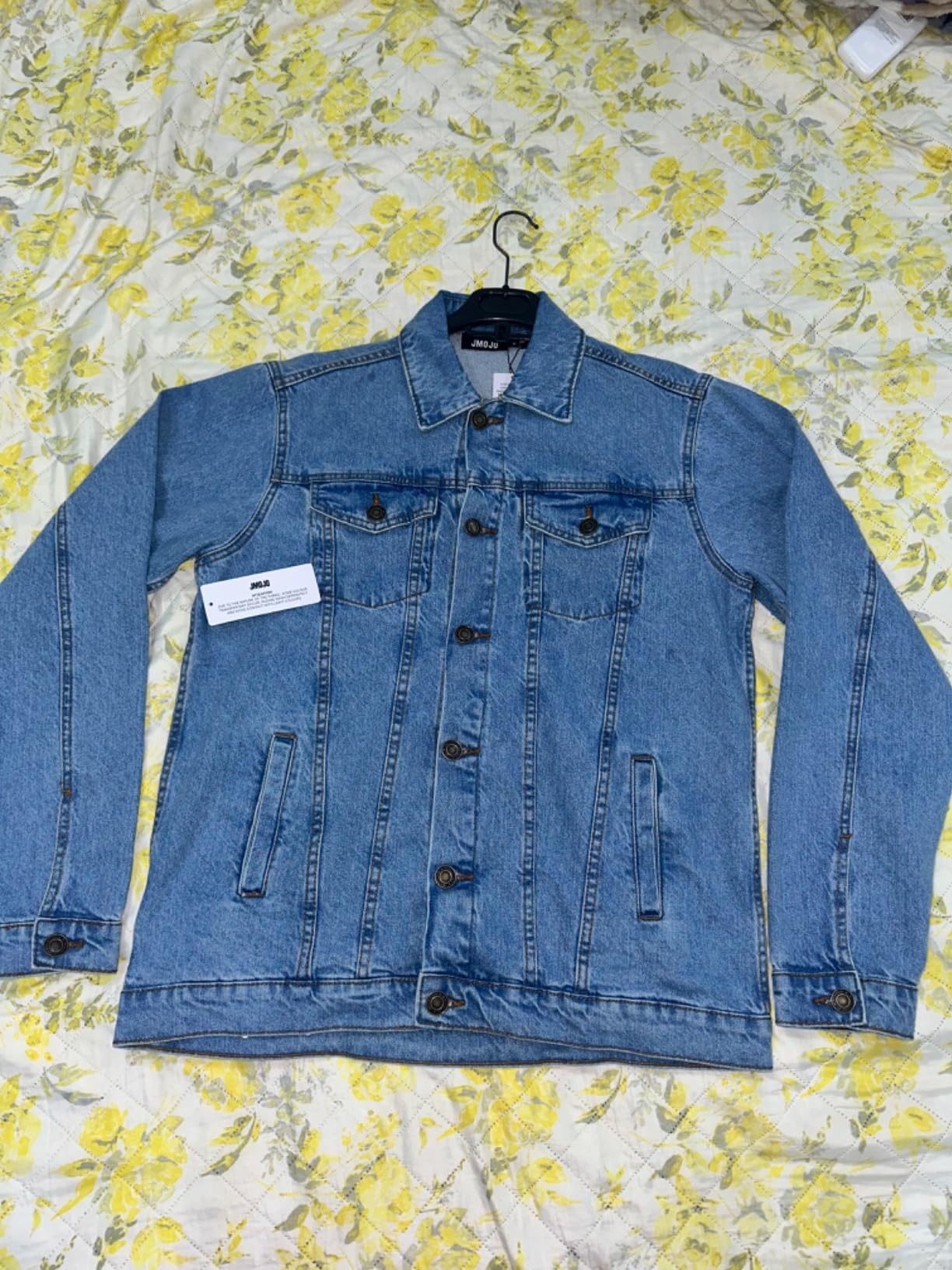 JMOJO Jean Jacket Men - Button Down Trucker Style with Functional Pockets - Classic Mens Denim Jackets for Casual Outfits customer photo 1