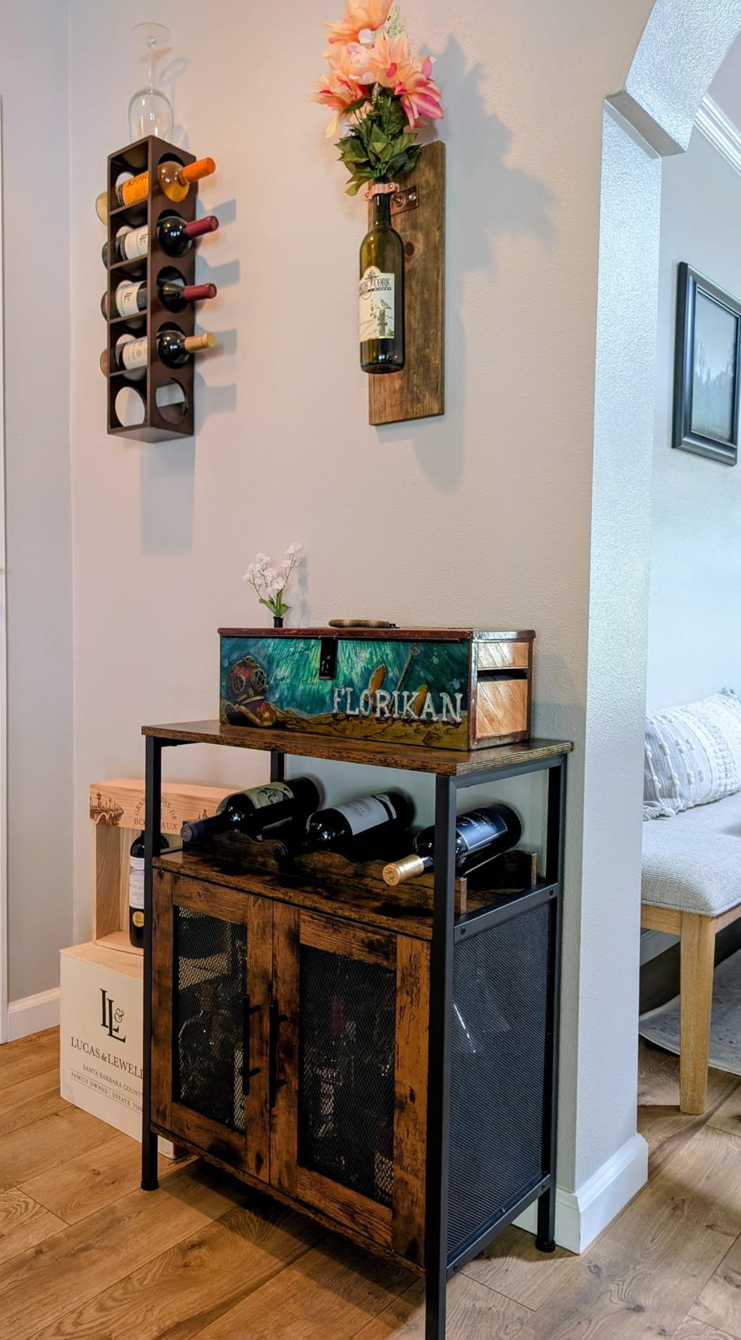 X-cosrack Wine Bar Rack Cabinet with Detachable Wine Rack, Coffee Barwith Glass Holder, Small Sideboard and Buffet Cabinet with Mesh Door, Rustic Brown(Patent Pending) customer photo 1