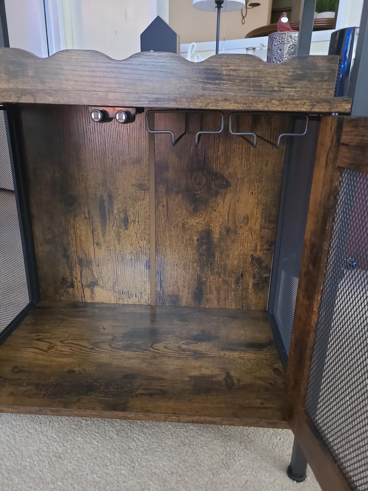 X-cosrack Wine Bar Rack Cabinet with Detachable Wine Rack, Coffee Barwith Glass Holder, Small Sideboard and Buffet Cabinet with Mesh Door, Rustic Brown(Patent Pending) customer photo 2