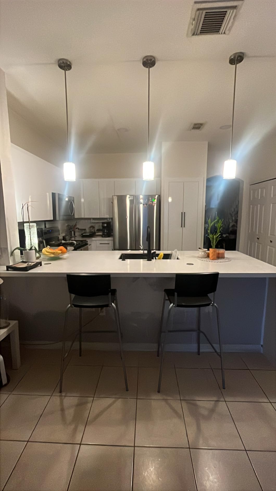 AKEZON Pendant Lights Kitchen Island 2 Pack, Brushed Nickel, Adjust Height | Flat/Slope wired Ceiling,modern design,Clear Glass,inner frosted white glass,E26 base,Hardwired Mount,Indoor Use,ETL Listed customer photo 1