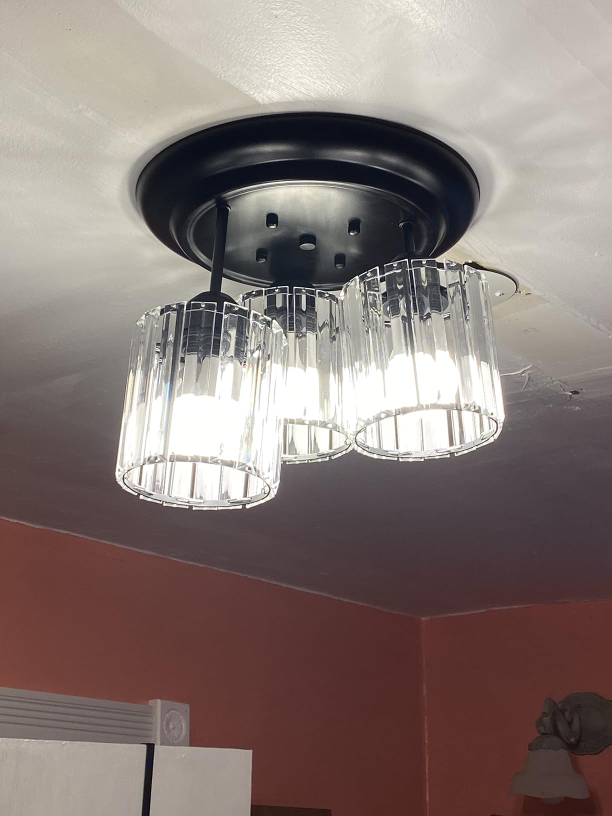 TISLYCO 4 Lights Crystal Chandeliers Light, Elegant Raindrop Crystal Chandelier Lighting Fixture, Modern Flush Mount Ceiling Light for Closet, Bedroom, Hallway, Kitchen, Living Room customer photo 1