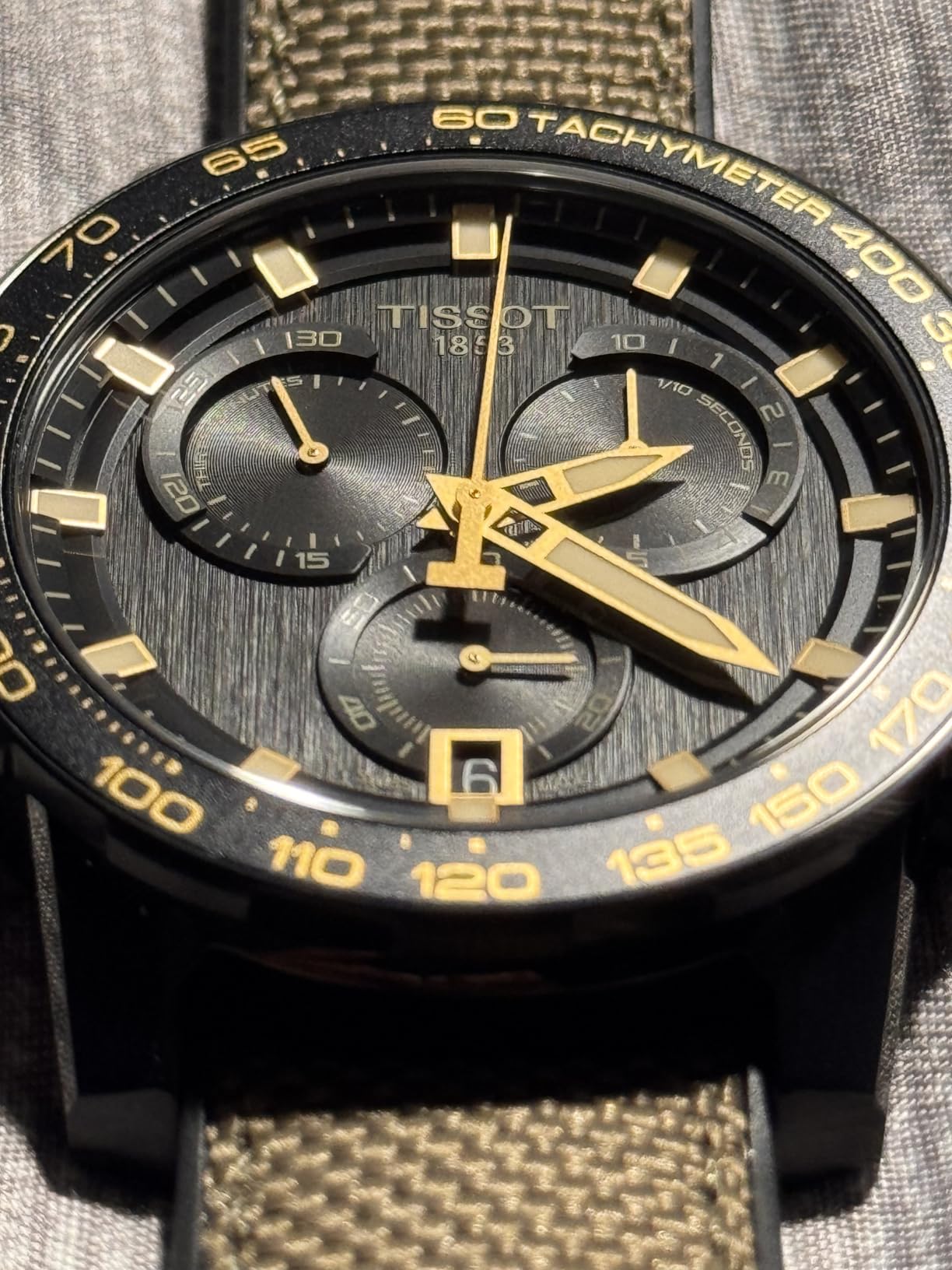 Tissot Mens Supersport Chrono 316L Stainless Steel case with Black PVD Coating Swiss Quartz Watch, Black, Beige, Textile, 22 (T1256173705101) customer photo 1