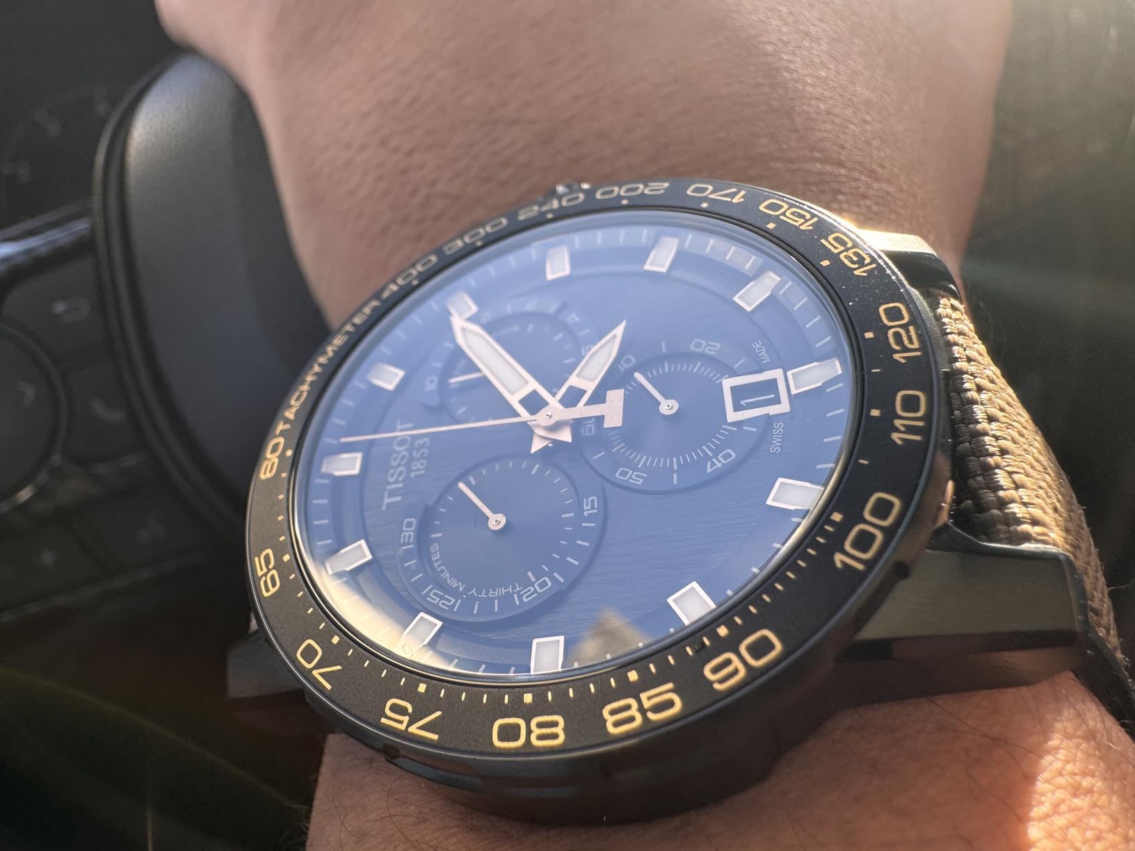Tissot Mens Supersport Chrono 316L Stainless Steel case with Black PVD Coating Swiss Quartz Watch, Black, Beige, Textile, 22 (T1256173705101) customer photo 2