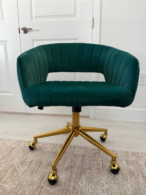 Vanity Chair Velvet Desk Chair with Gold Base for Living Room,Cream | Accent Armchair Upholstered Modern Tufted Chairs for Girls Women Ergonomic Study Seat Computer Task Stools for Bedroom customer photo 2