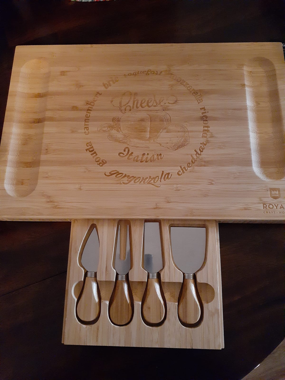 ROYAL CRAFT WOOD Bamboo Cheese Board and Knife Set with Charcuterie Board & Serving Tray with Appetizer Plates & Side Trays (17.5 x 13) customer photo 2