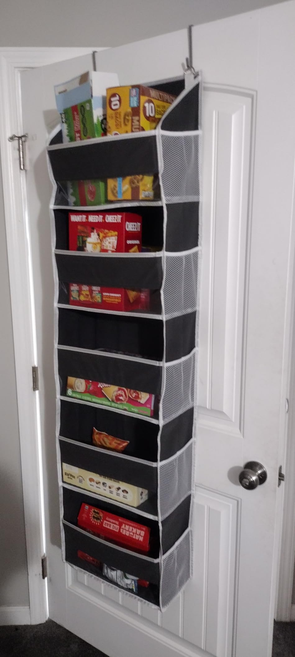 ULG 1 Pack Over Door Organizer with 5 Large and 10 Mesh Side Pockets, 44 lbs Weight Capacity Hanging Storage with Clear Window Kids Toys, Shoes, Diapers, Dark Grey, 5 Layers customer photo 2