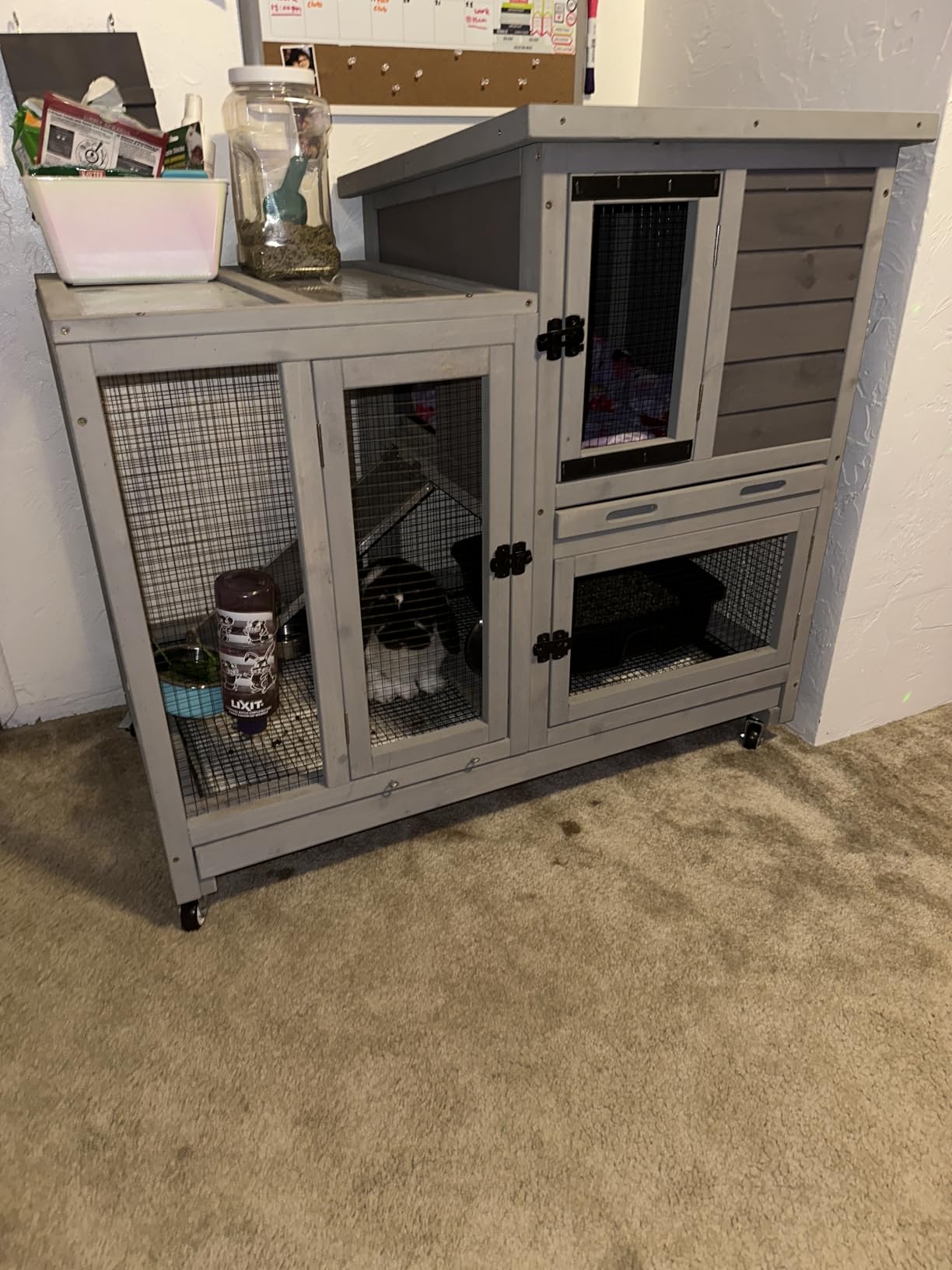 Aivituvin Rabbit Hutch Large Wooden Bunny House Guinea Pig Cages on Wheels, Two Trays, Indoor Outdoor customer photo 2