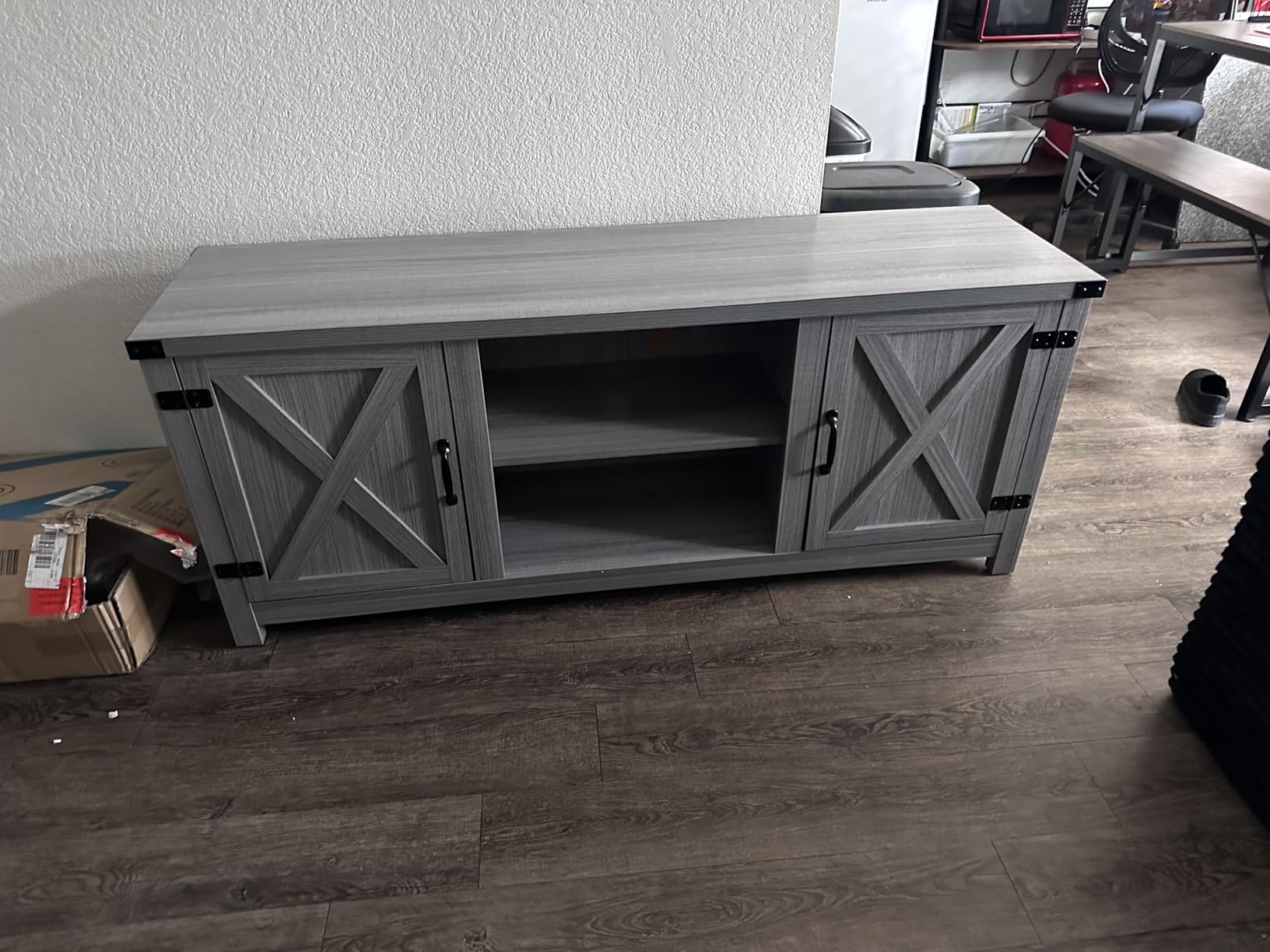 YESHOMY Modern Farmhouse TV Stand with Barn Door for 65 Inch TV, Gray Wash customer photo 1
