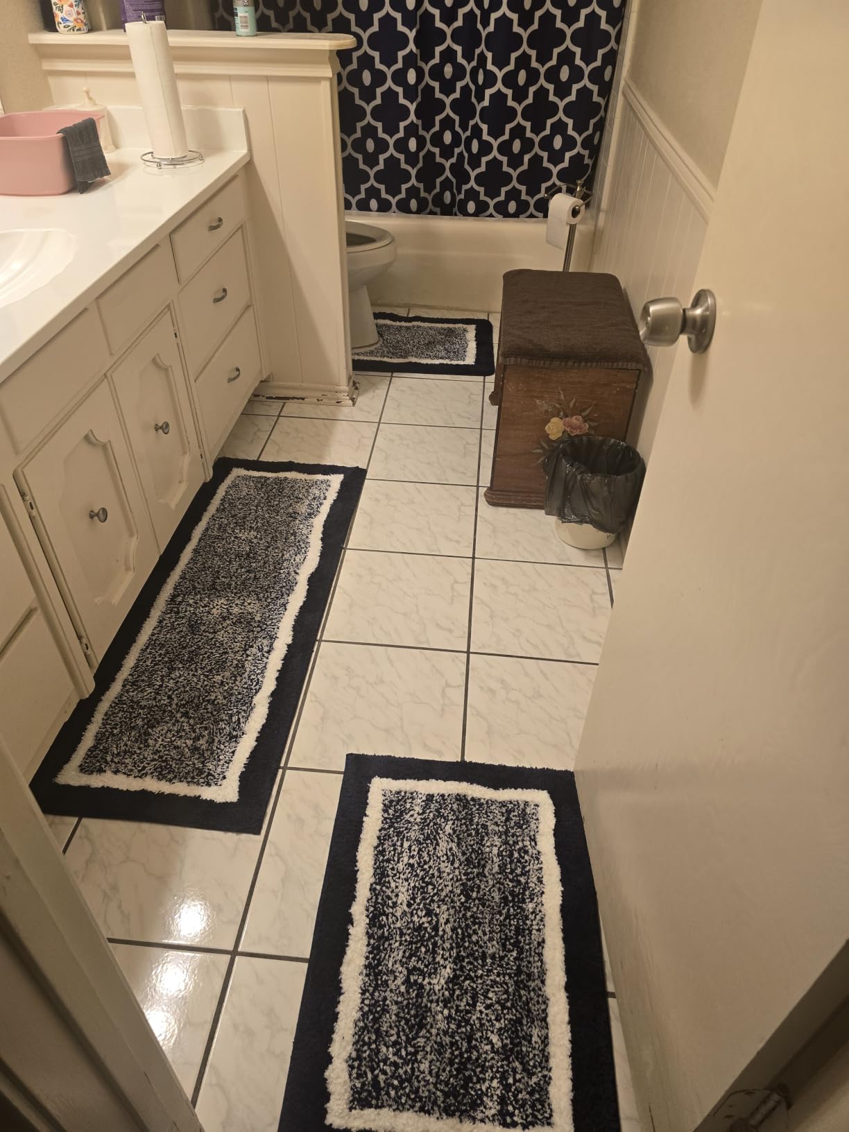 Pauwer Bathroom Rugs 3 Piece Set, Non Slip Washable Bath Mat, Blue customer photo 1