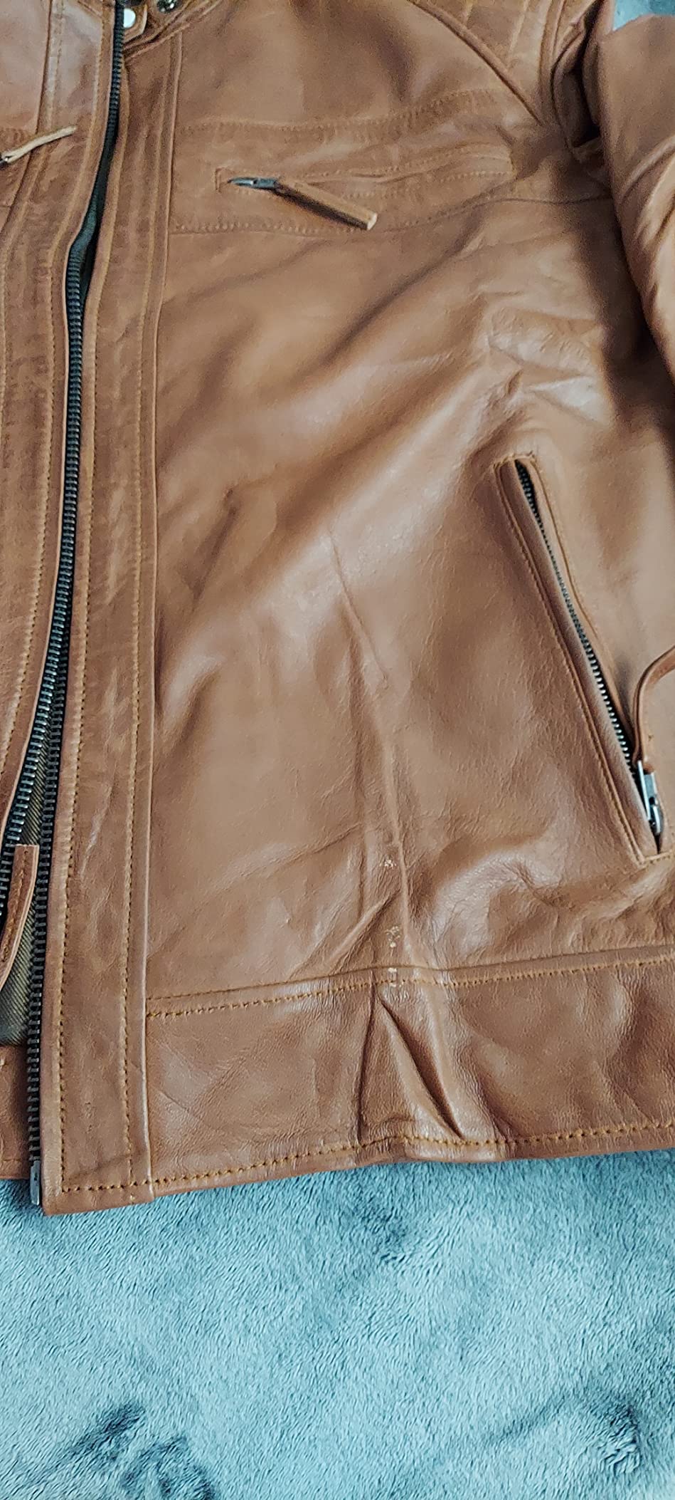 Vance Leather' Men's Cafe Racer Waxed Lambskin Austin Brown Motorcycle Leather Jacket customer photo 2