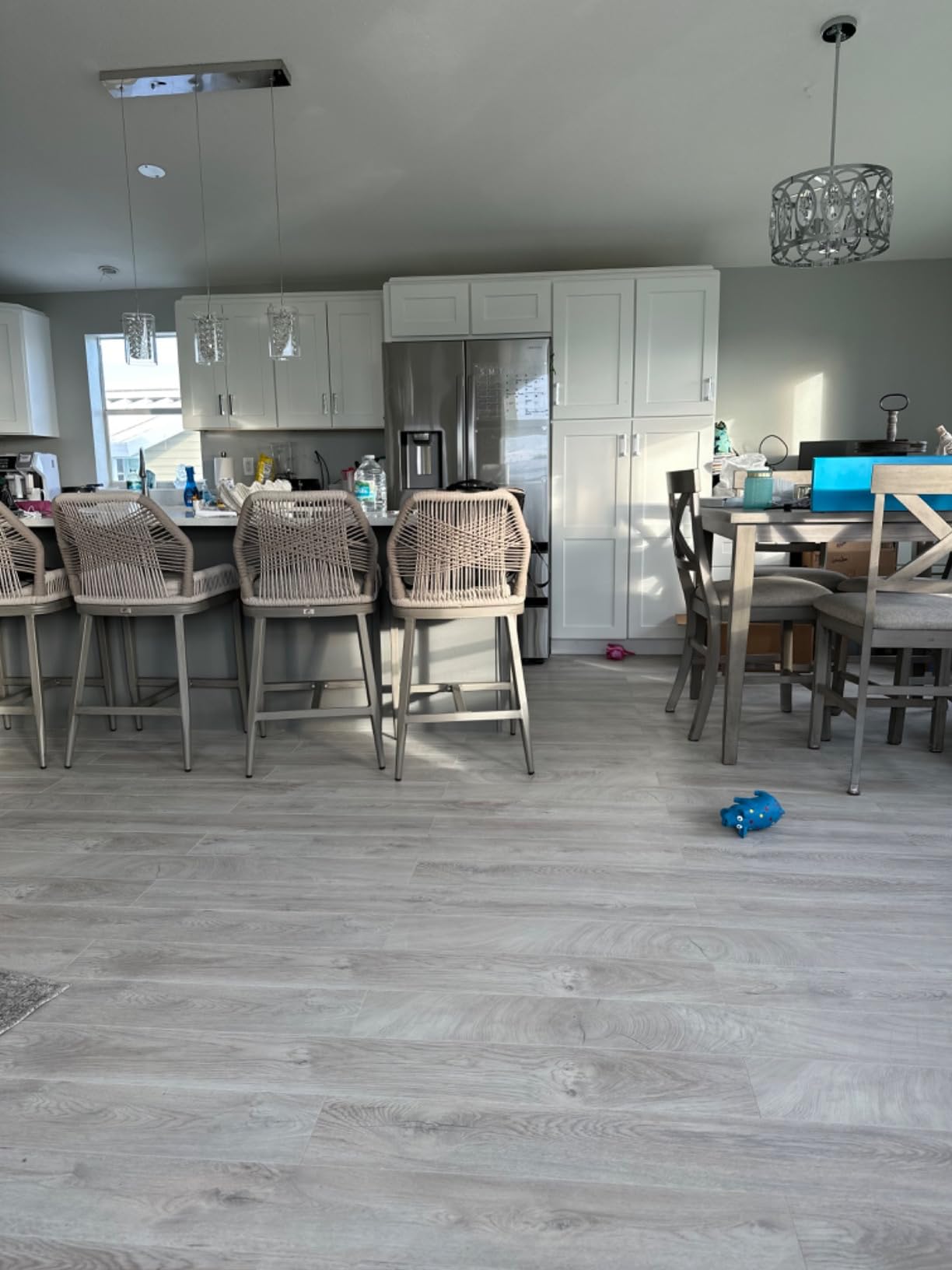 PURPLE LEAF Counter Height Bar Stools Set of 2 Cushion and Back, Light Grey customer photo 1
