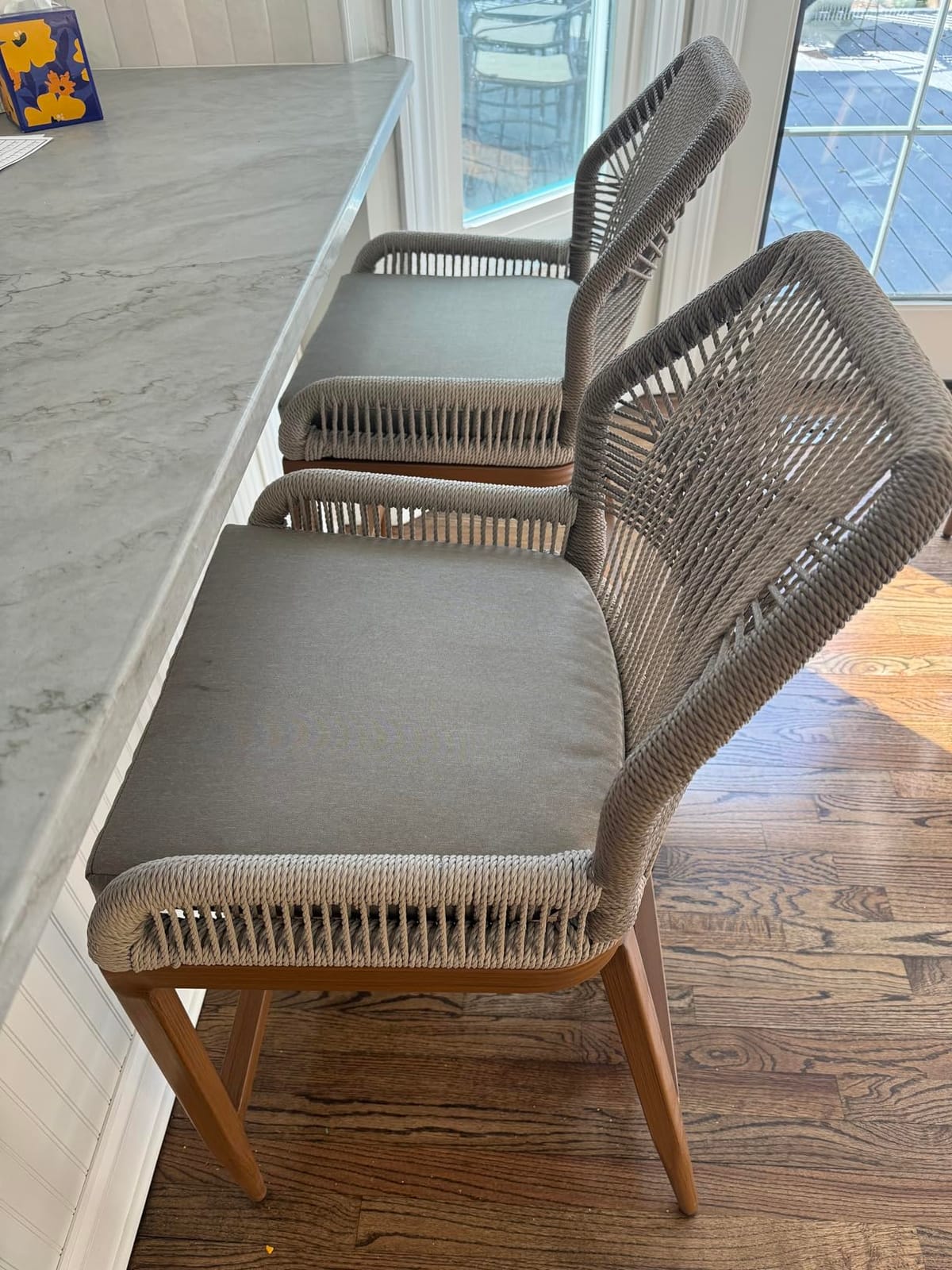 PURPLE LEAF Counter Height Bar Stools Set of 2 Cushion and Back, Light Grey customer photo 2
