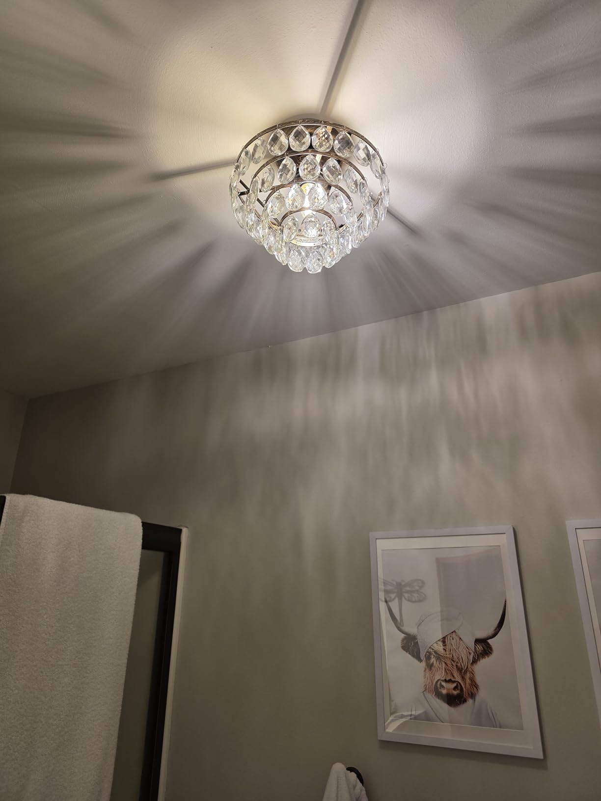 YYJLX Modern E26 Small Crystal Chandelier Semi Flush Mount Ceiling Light Fixture Silver Ceiling Lamp for Hallway Bedroom Bathroom Closet Bedroom Foyer （Chrome） customer photo 1